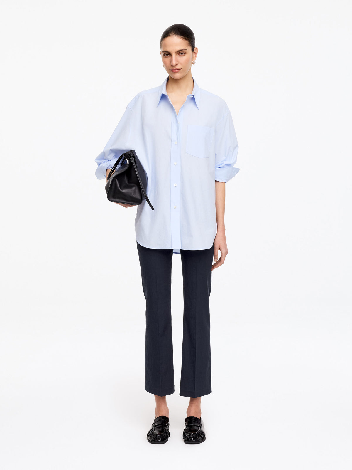 Linen-Cotton Kick-Flare Trousers - Blue