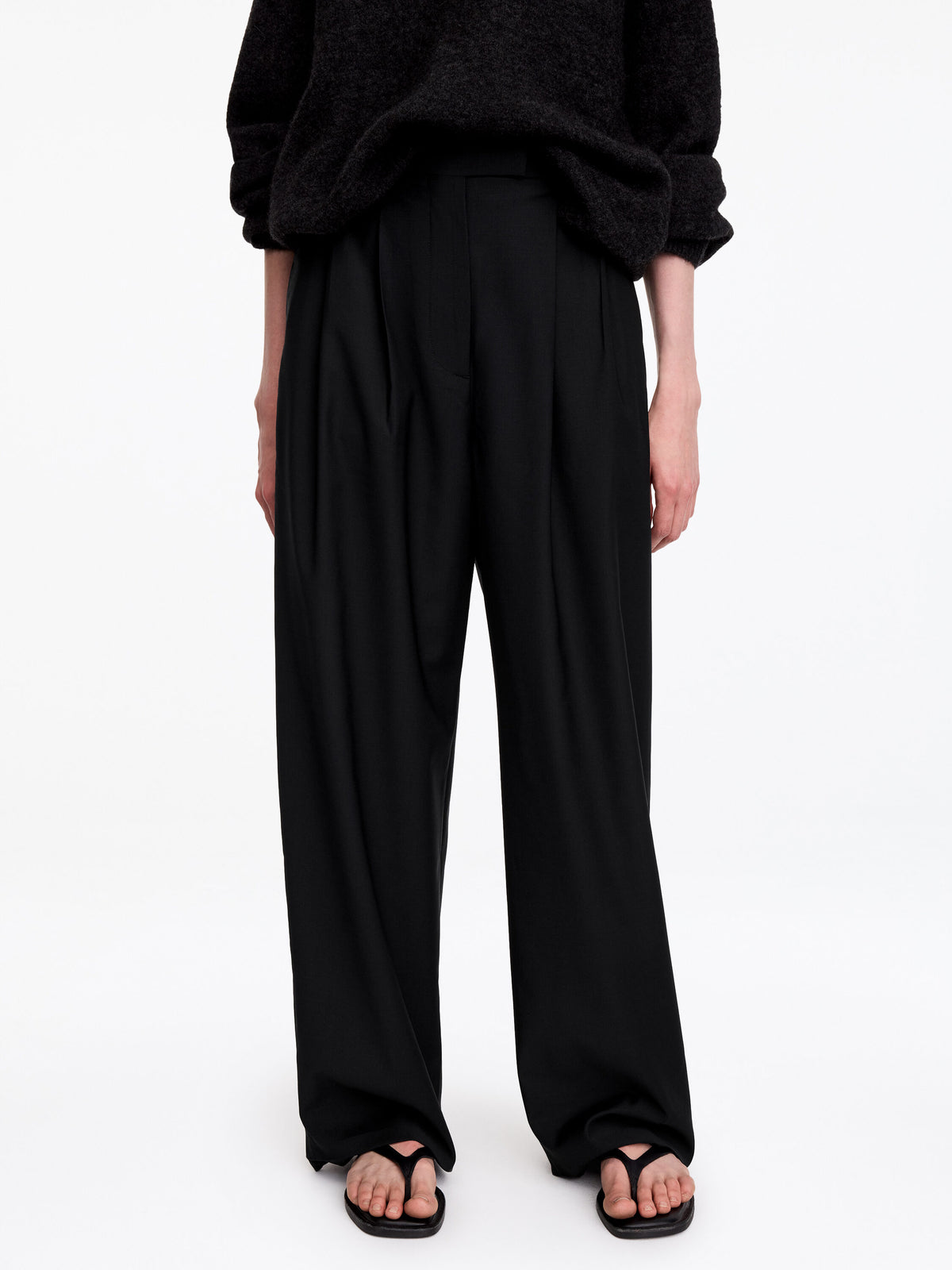 Wide Tailored Trousers - Black - Image 4