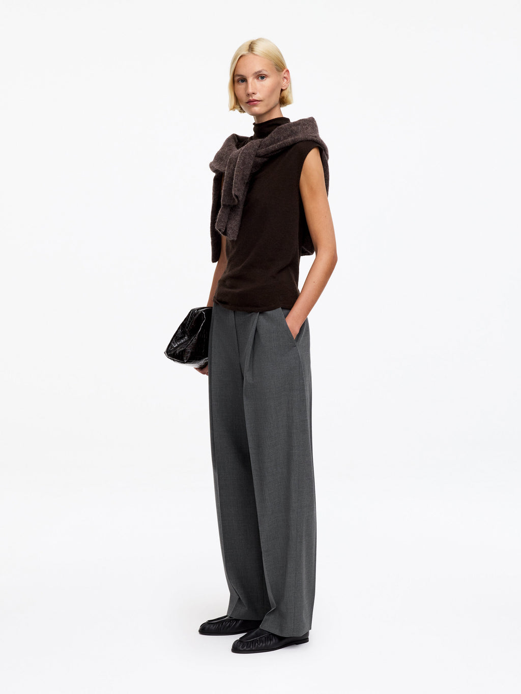 Pleated Wool-blend Trousers - Grey - Image 4