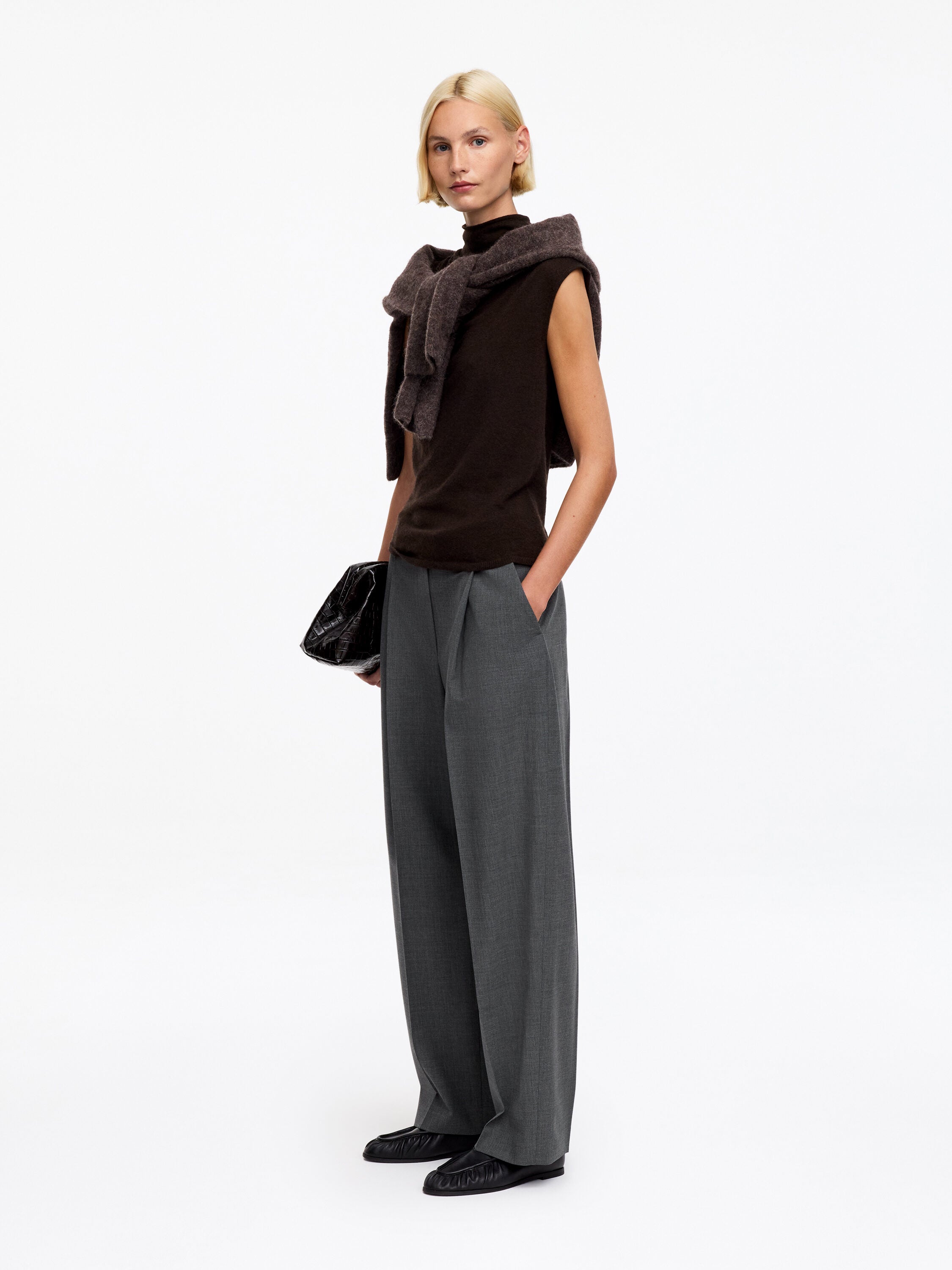 Pleated Wool-blend Trousers - Grey - Image 4