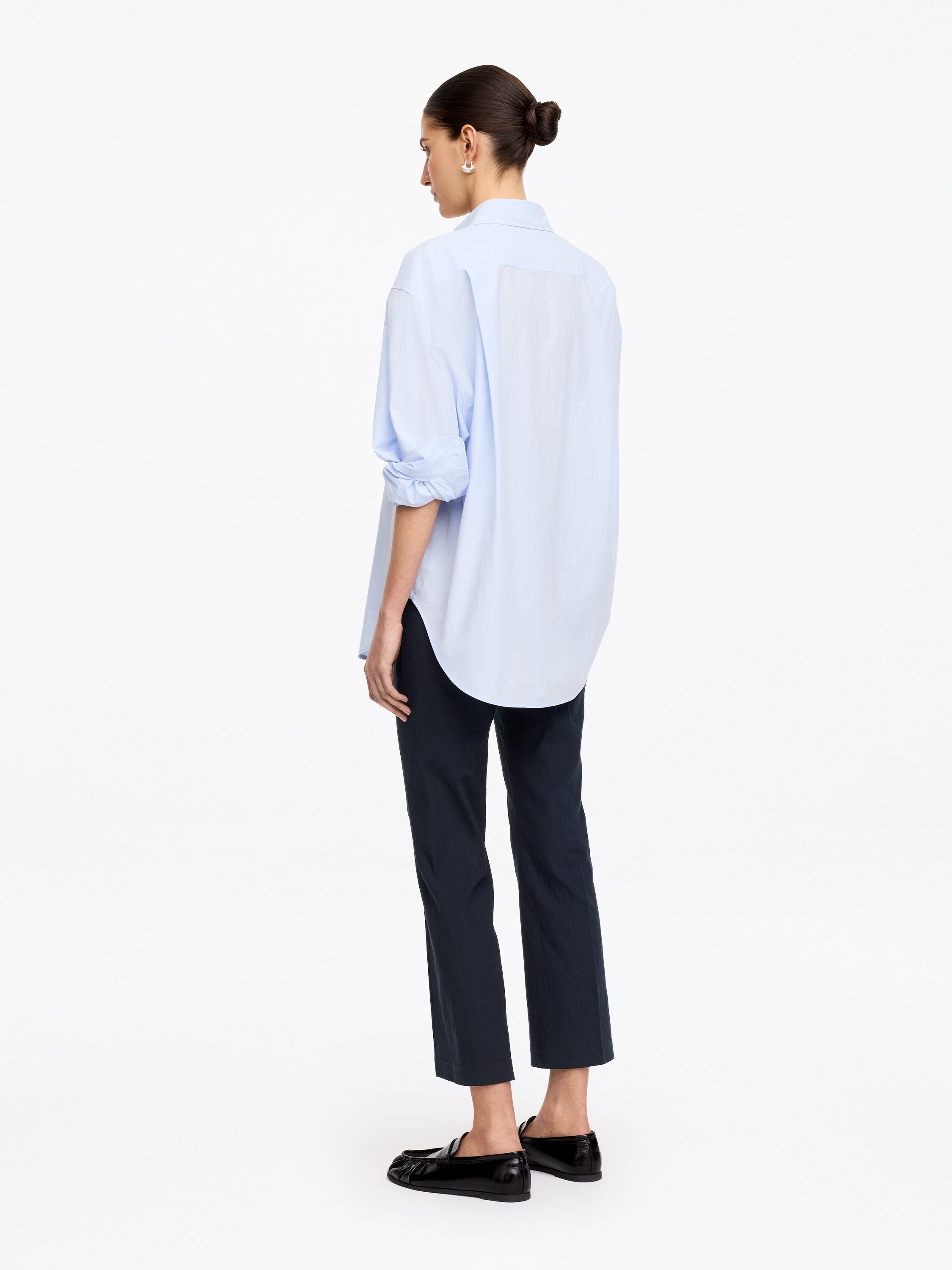 Linen-Cotton Kick-Flare Trousers - Blue - Image 2