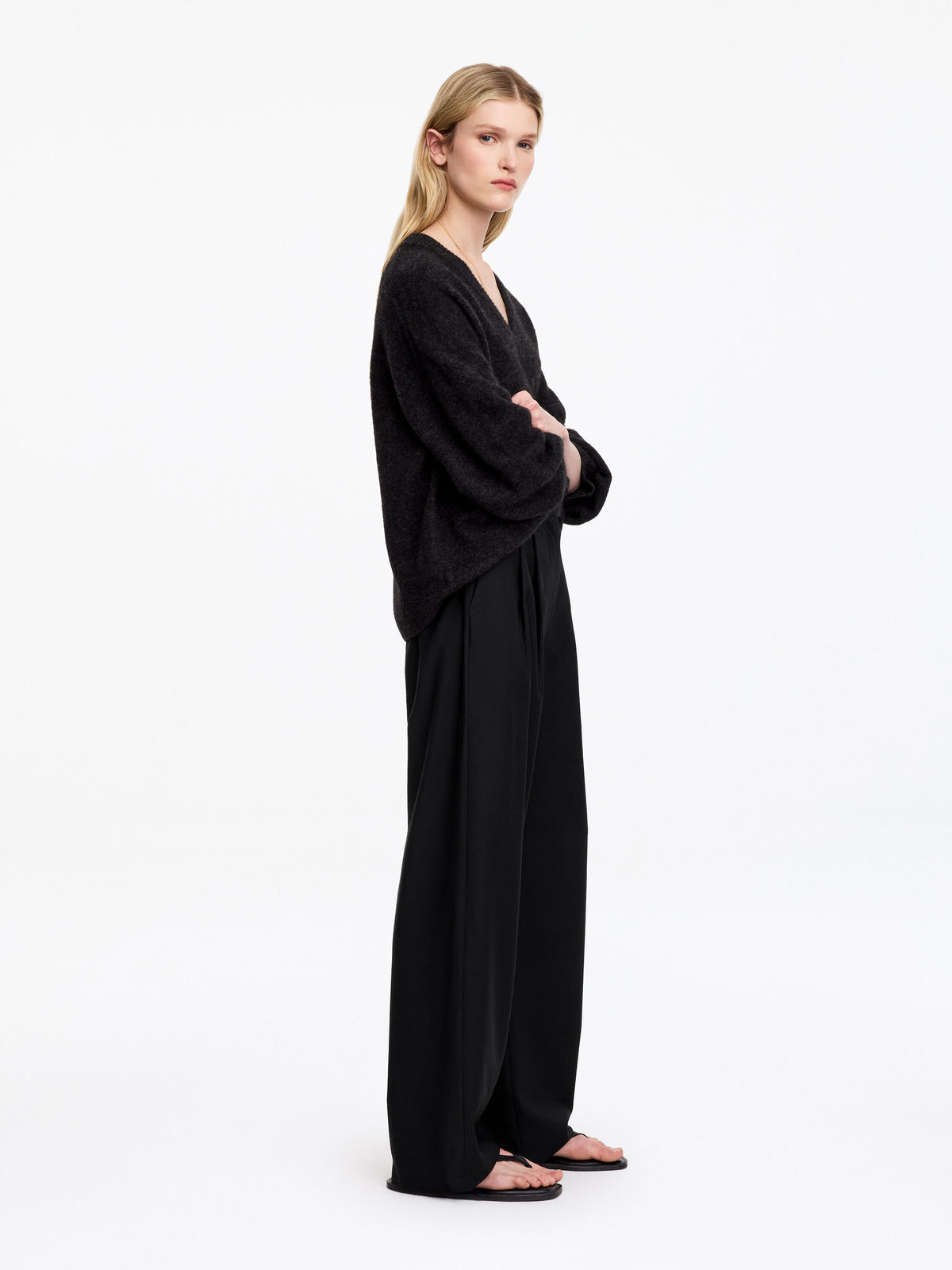 Wide Tailored Trousers - Black - Image 2