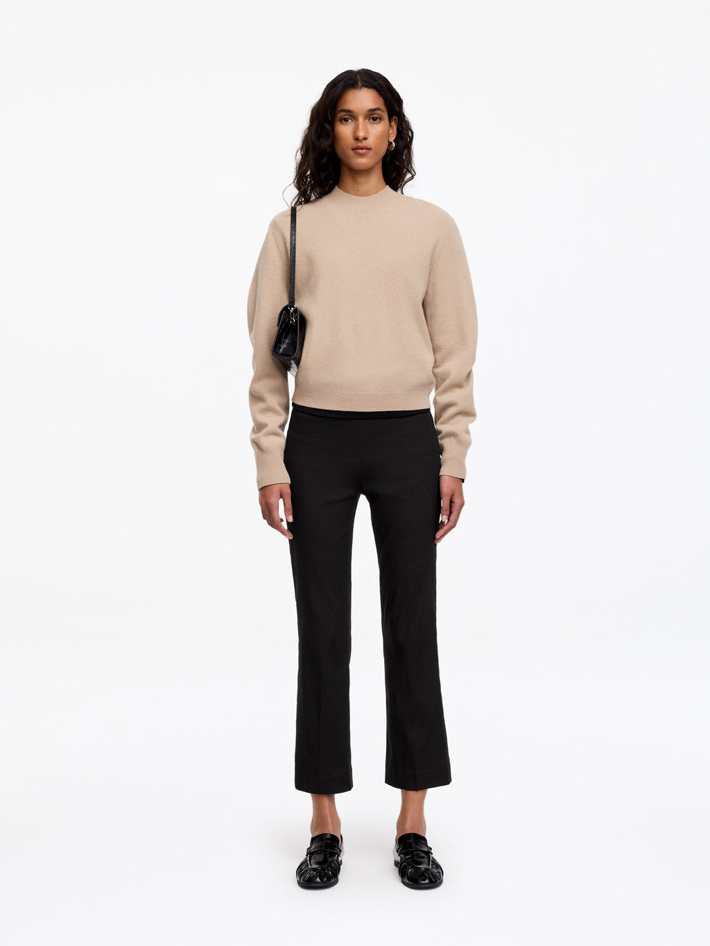 Linen-Cotton Kick-Flare Trousers - Black - Image 2