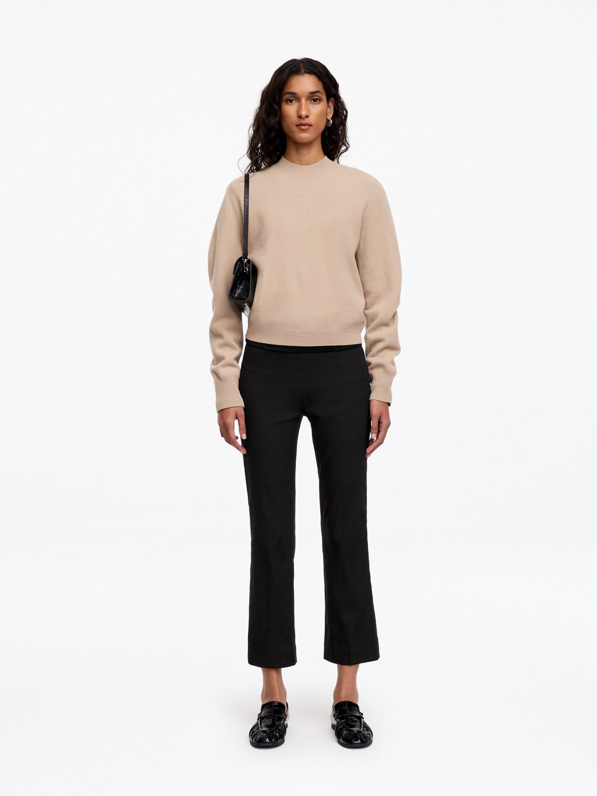 Linen-Cotton Kick-Flare Trousers - Black - Image 2