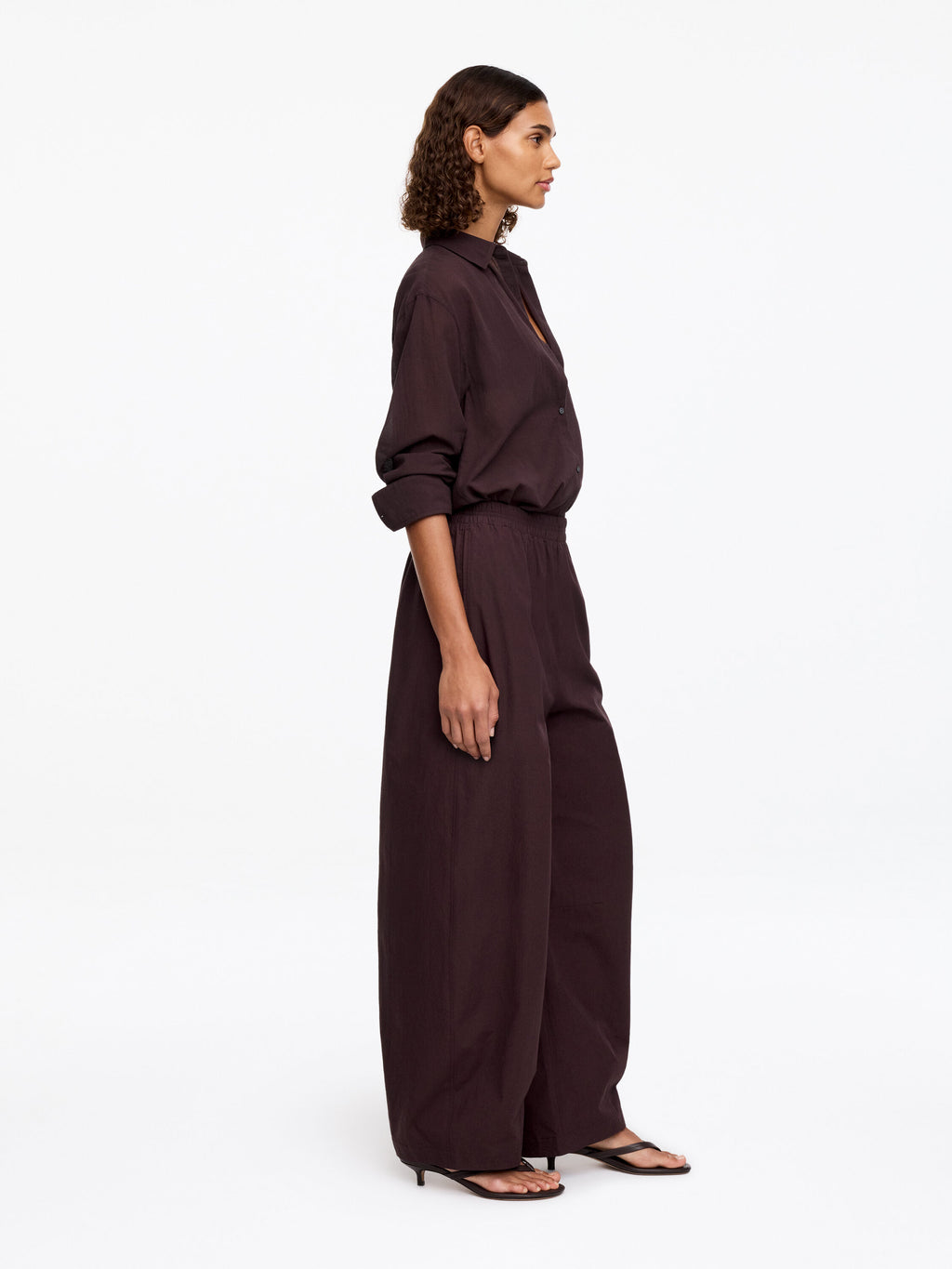 Barrel-Leg Cotton Trousers - Brown - Image 3