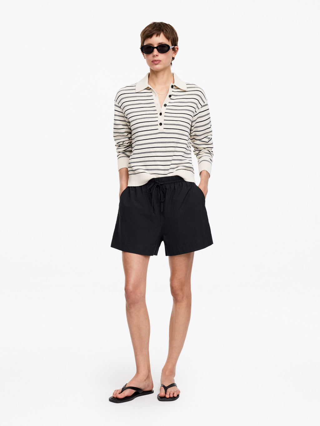 Drawstring Poplin Shorts - Black