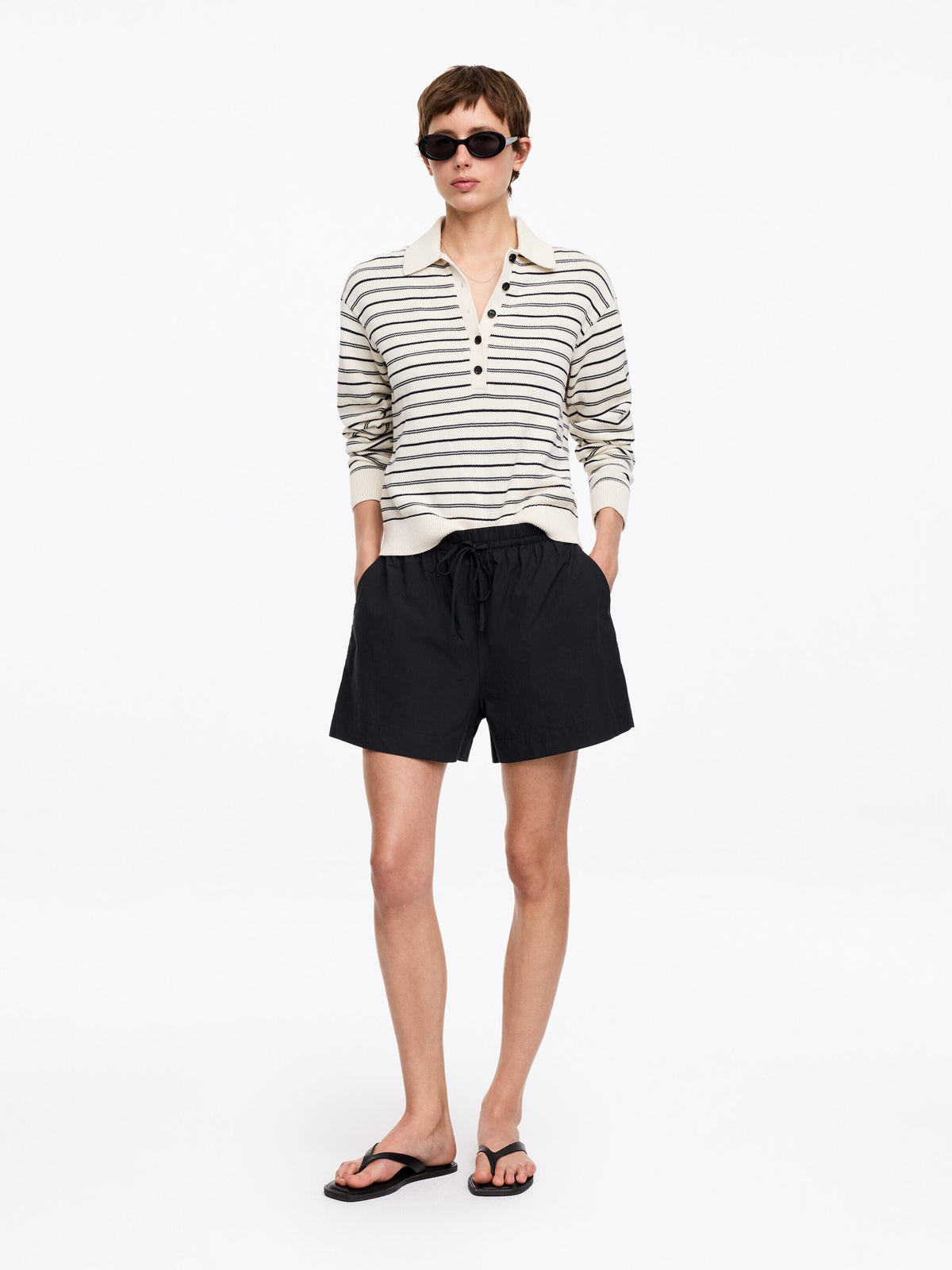 Drawstring Poplin Shorts - Black