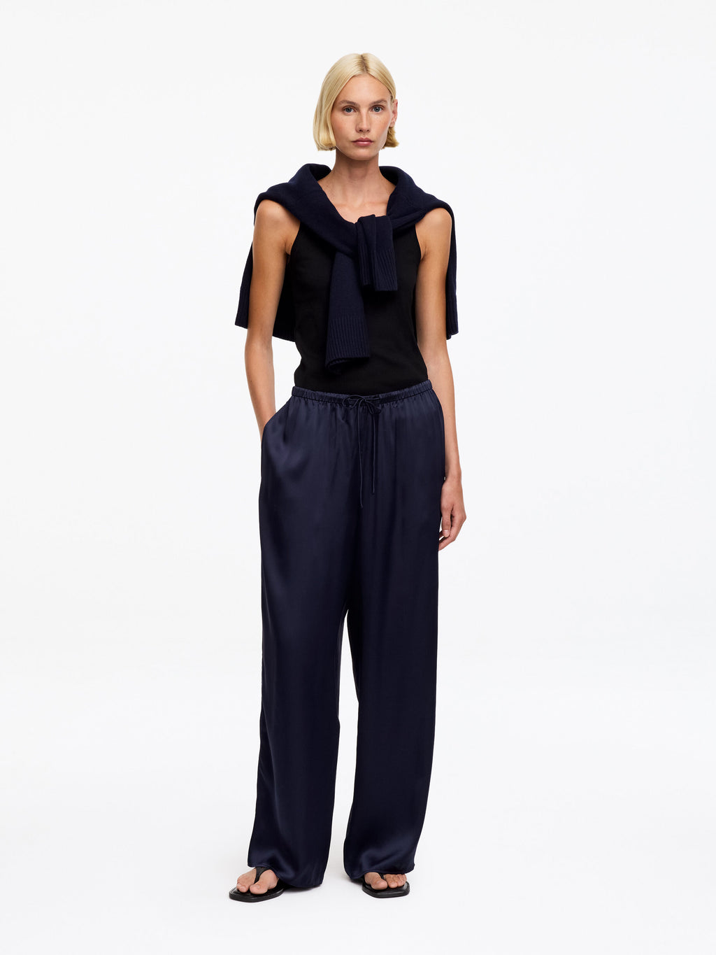Silk Satin Trousers - Blue