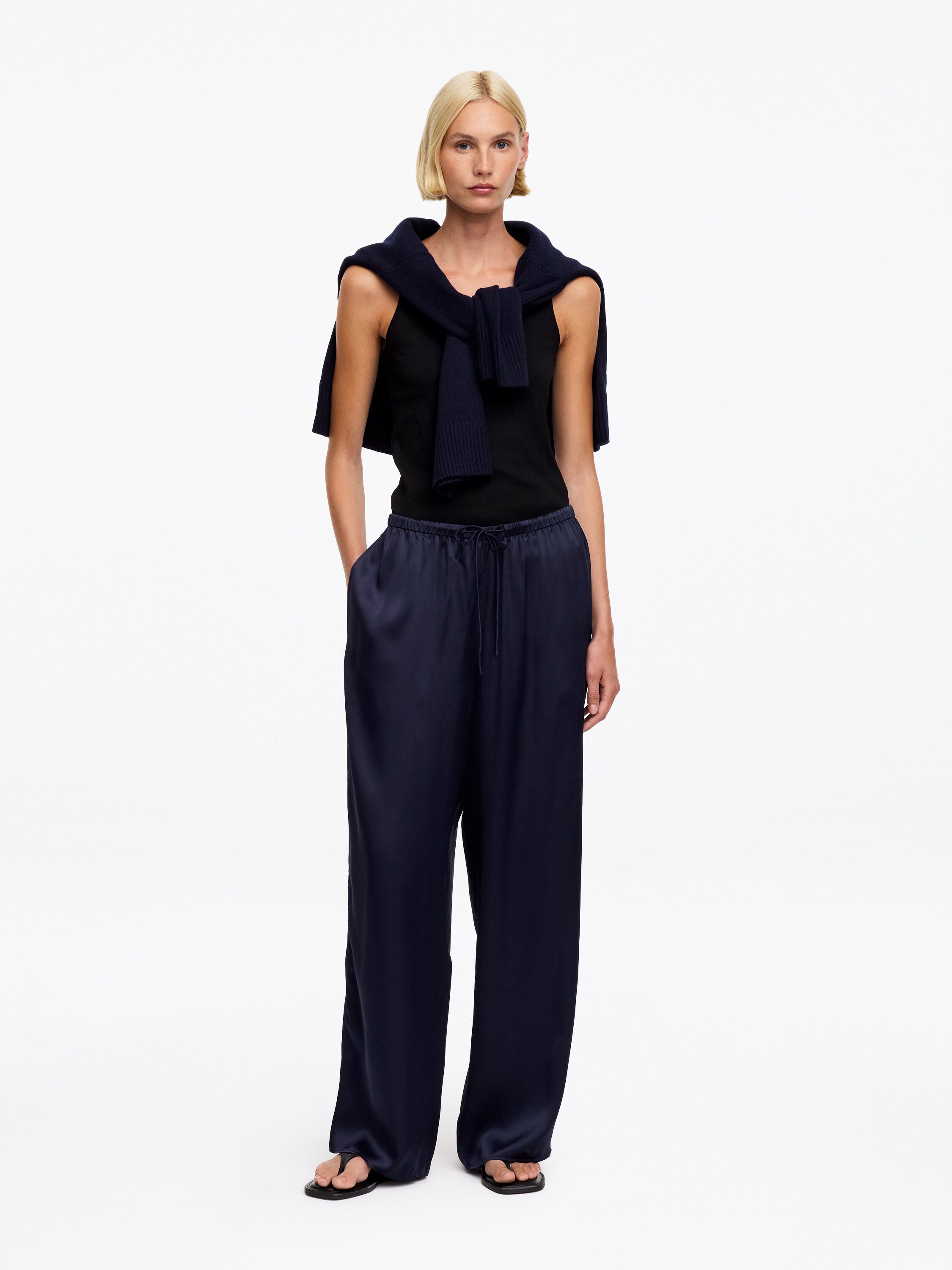 Silk Satin Trousers - Blue