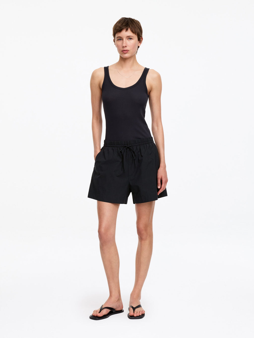 Drawstring Poplin Shorts - Black - Image 2