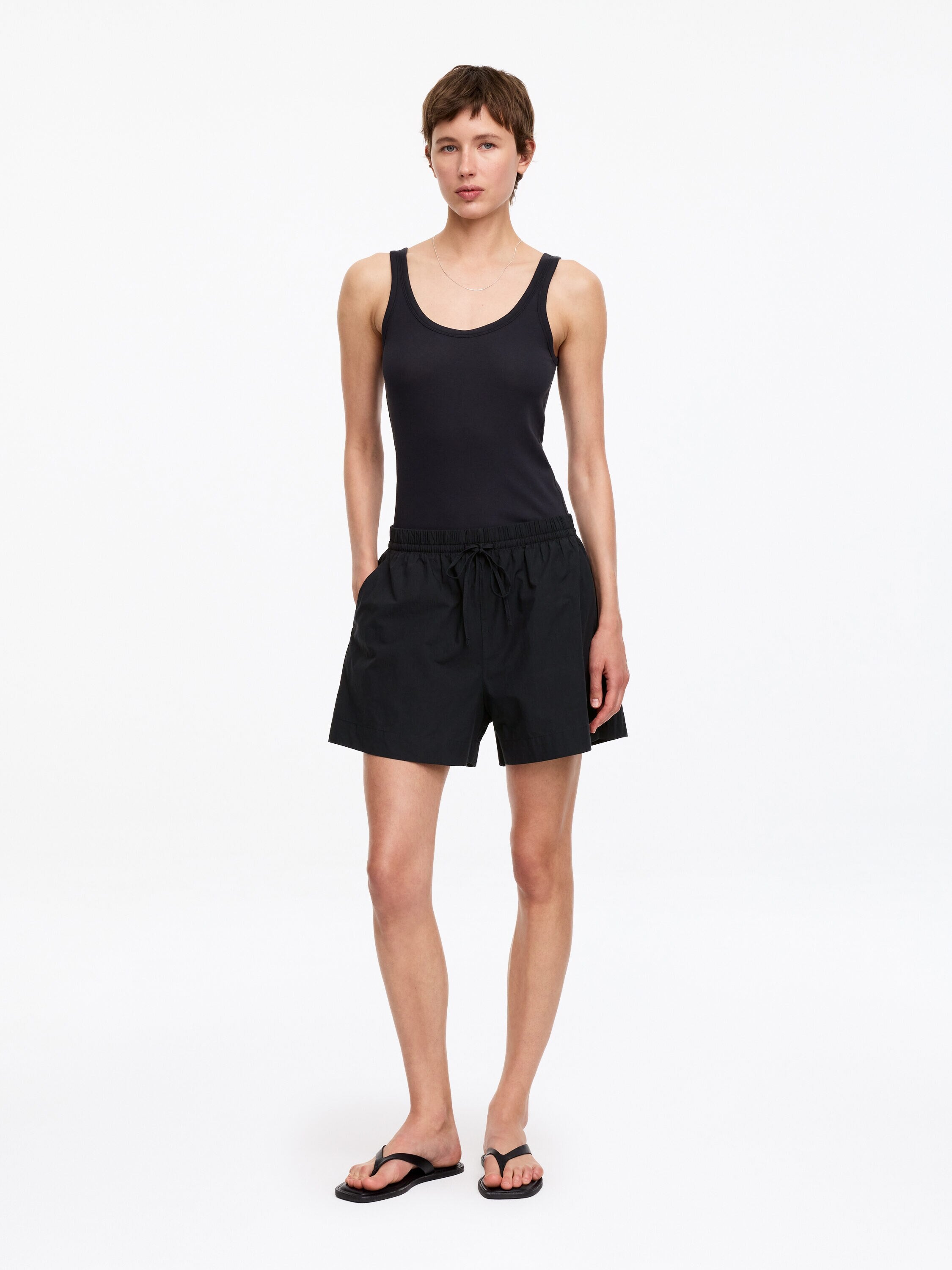 Drawstring Poplin Shorts - Black - Image 2