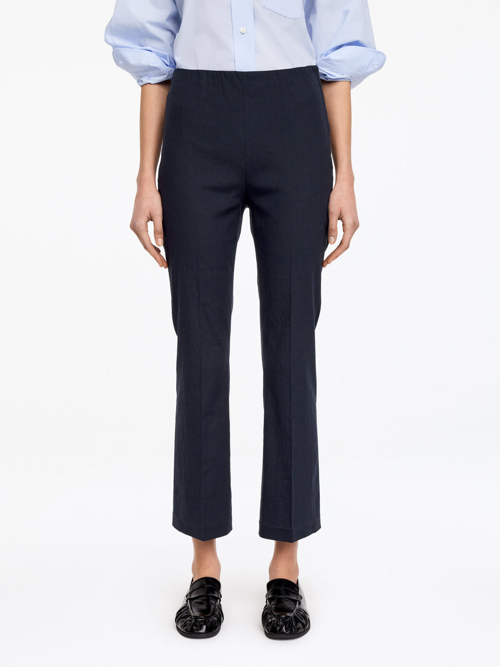 Linen-Cotton Kick-Flare Trousers - Blue - Image 3