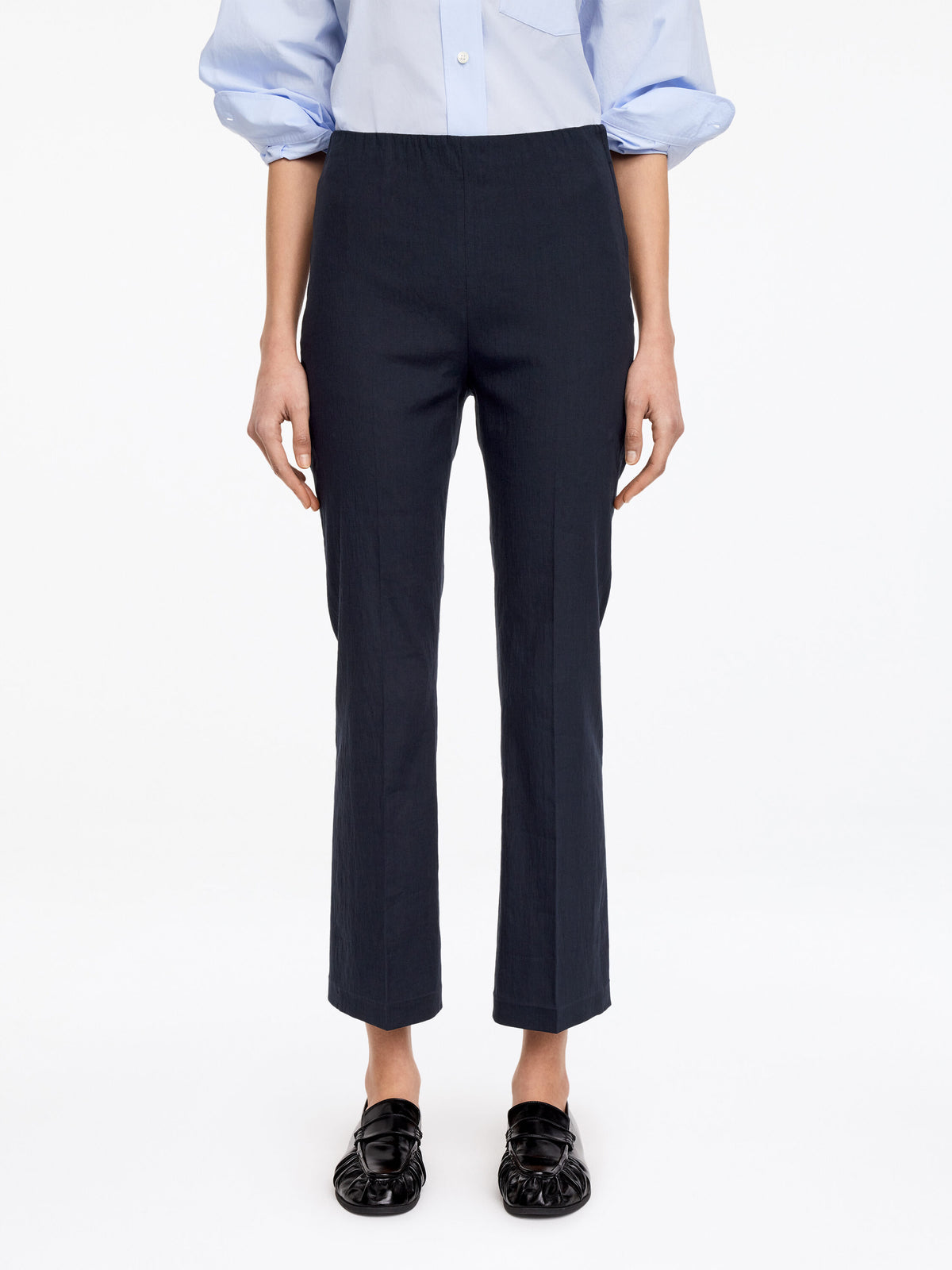 Linen-Cotton Kick-Flare Trousers - Blue - Image 3