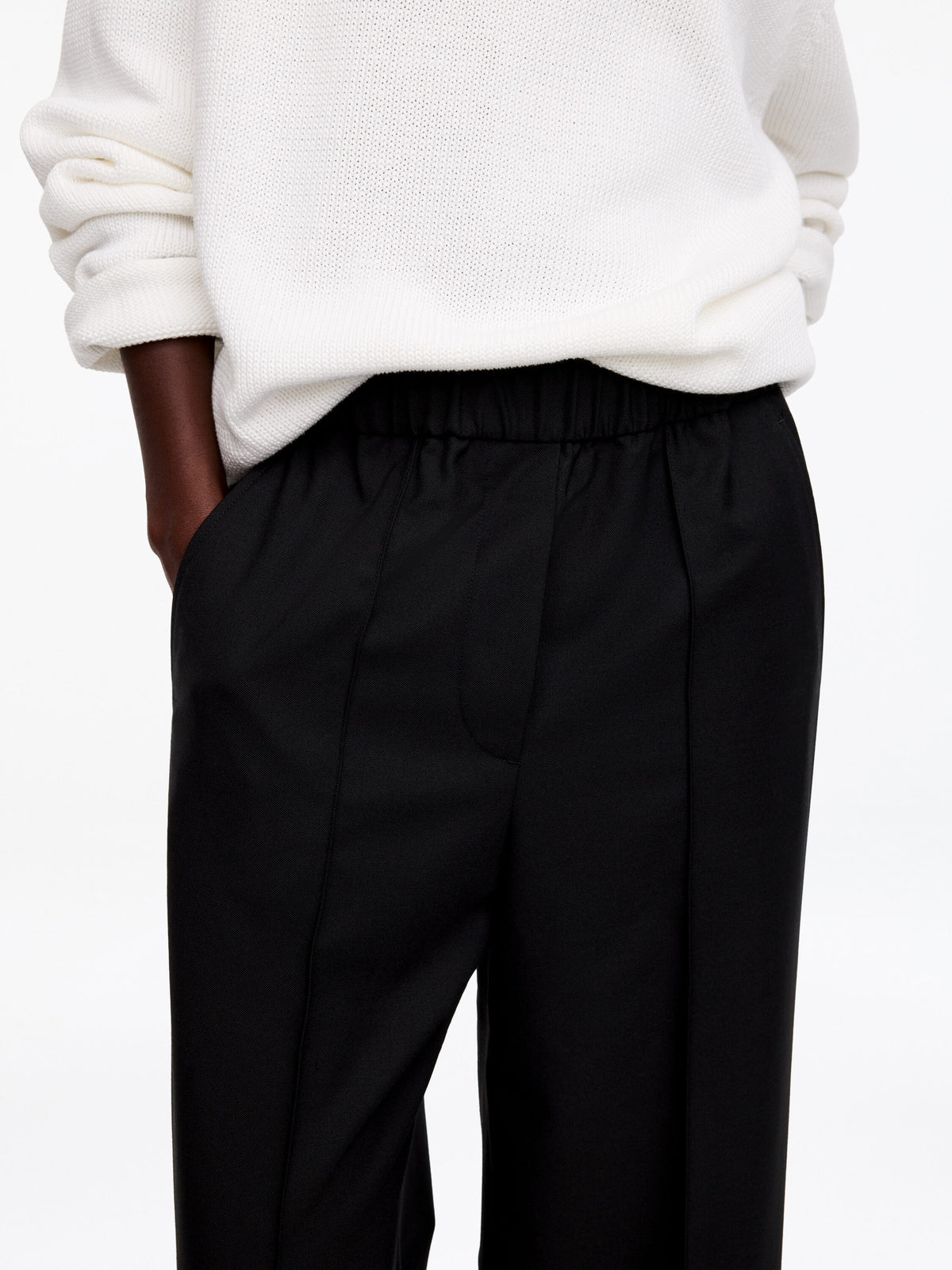 Elastic Waist Tailored Trousers - Black - Image 4