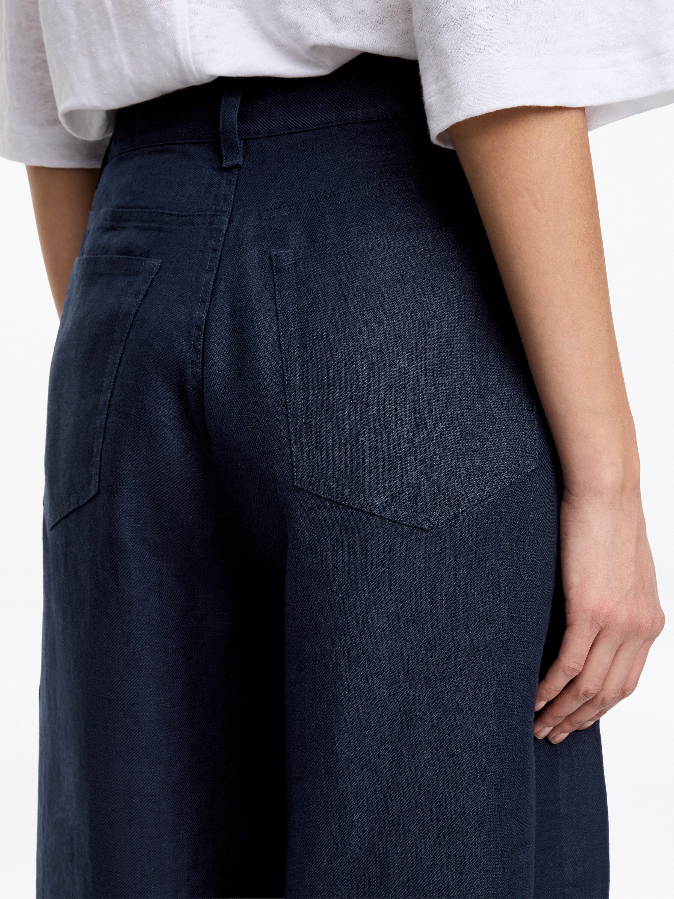 Five-Pocket Linen Trousers - Blue - Image 5