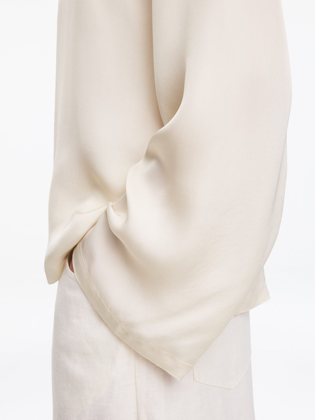 Long-Sleeve Satin Top - White - Image 4