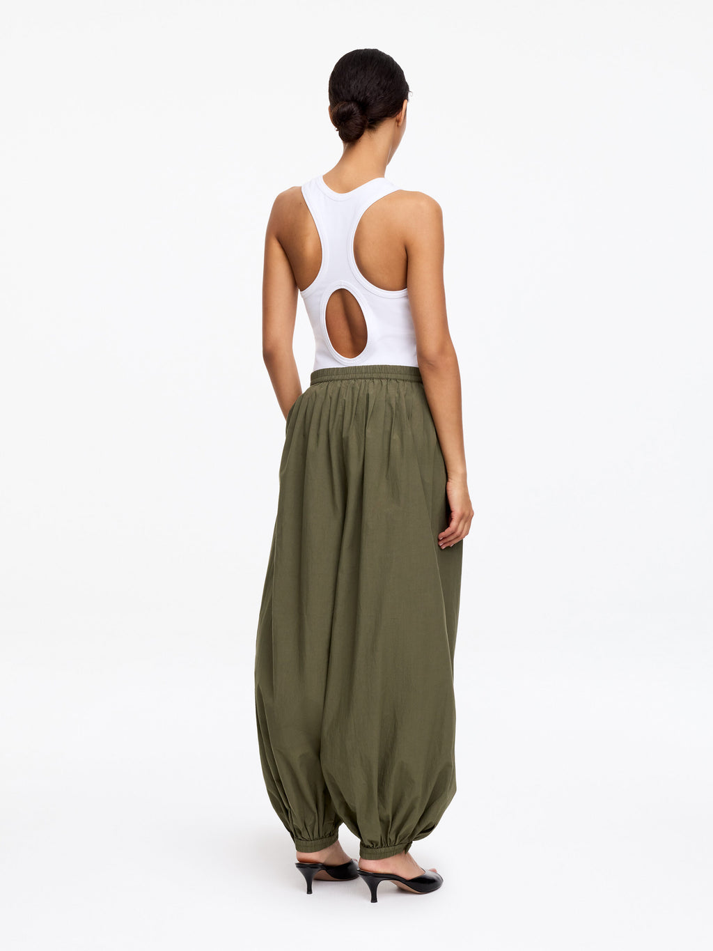 Balloon Cotton Trousers - Green - Image 4