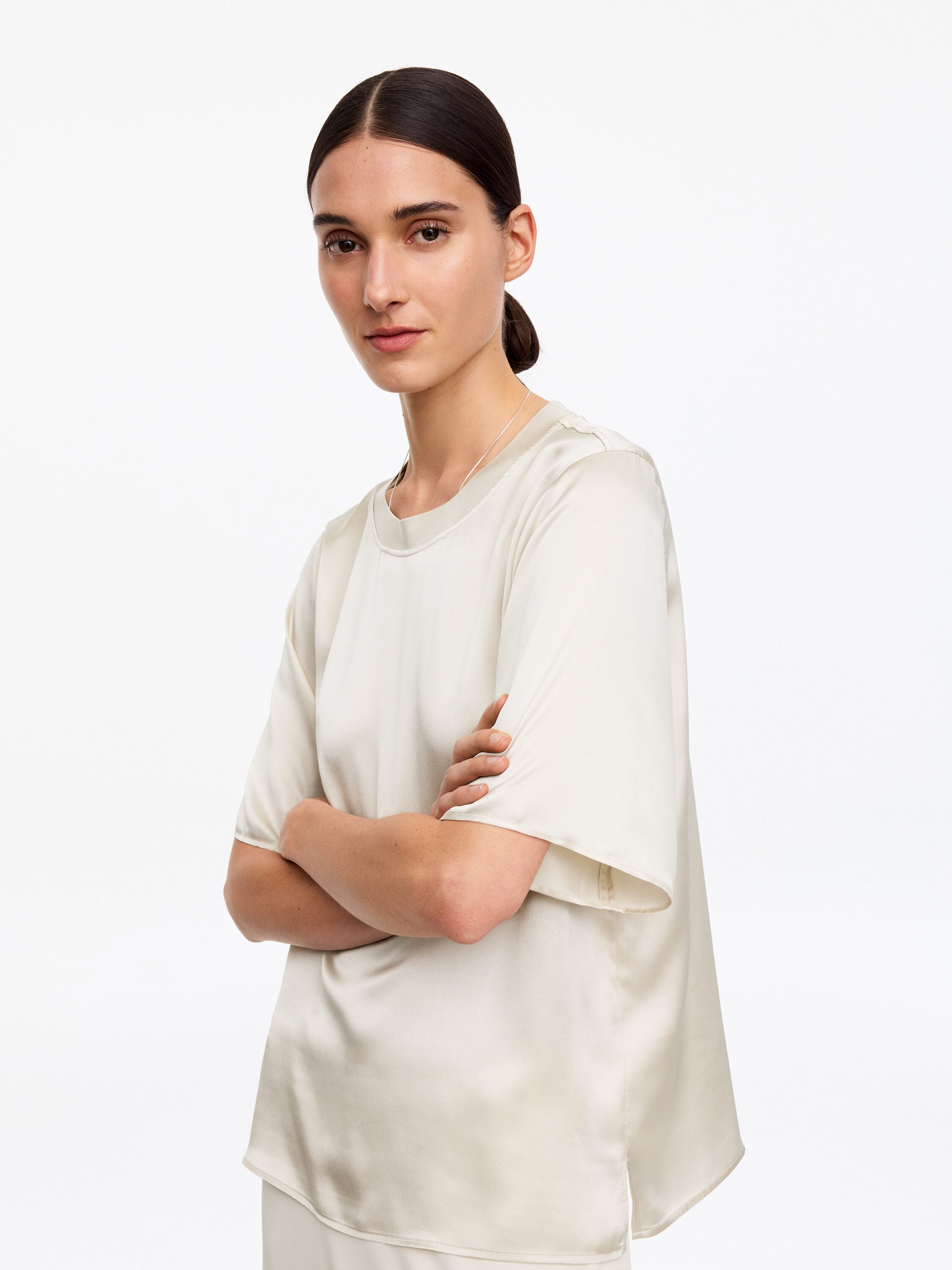 Silk Satin T-Shirt - White - Image 4