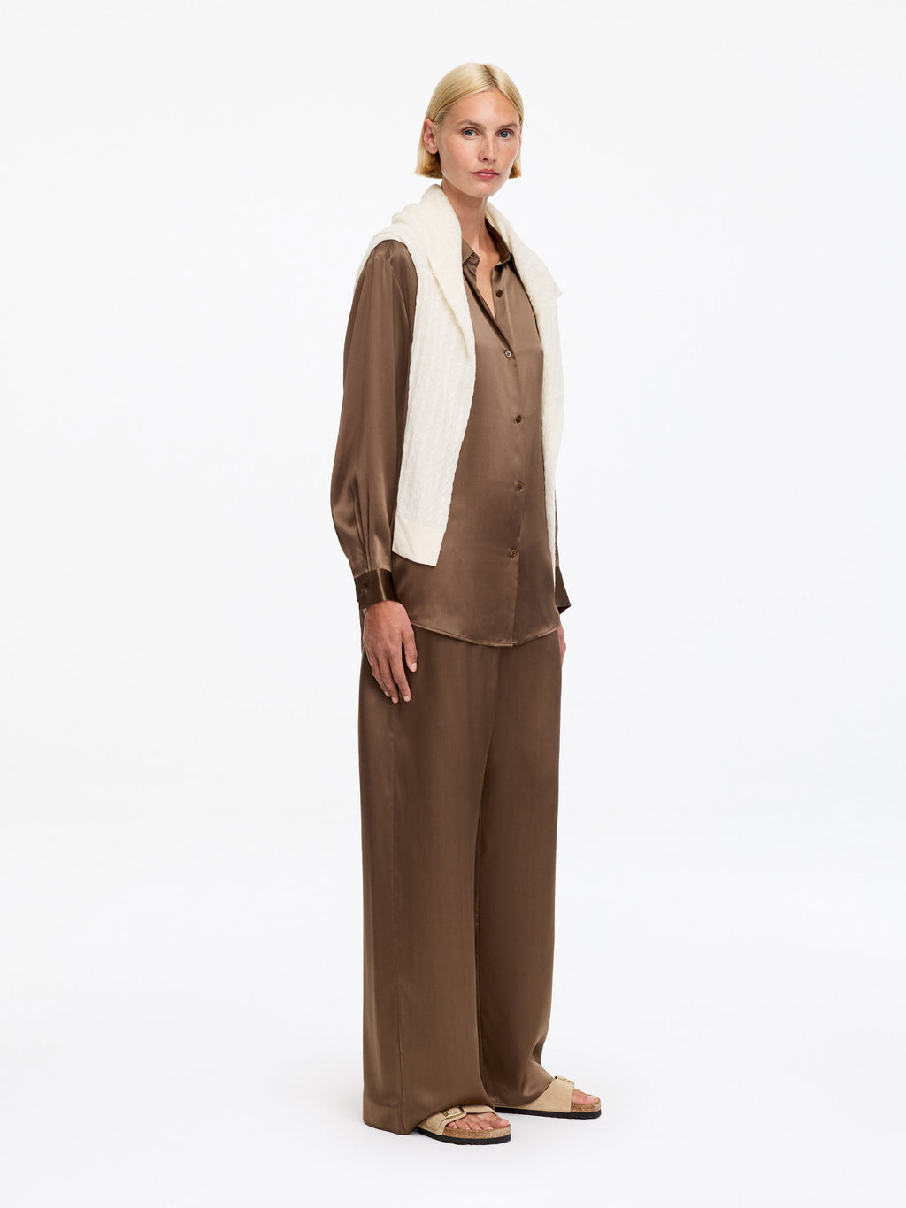Silk Satin Trousers - Brown - Image 3