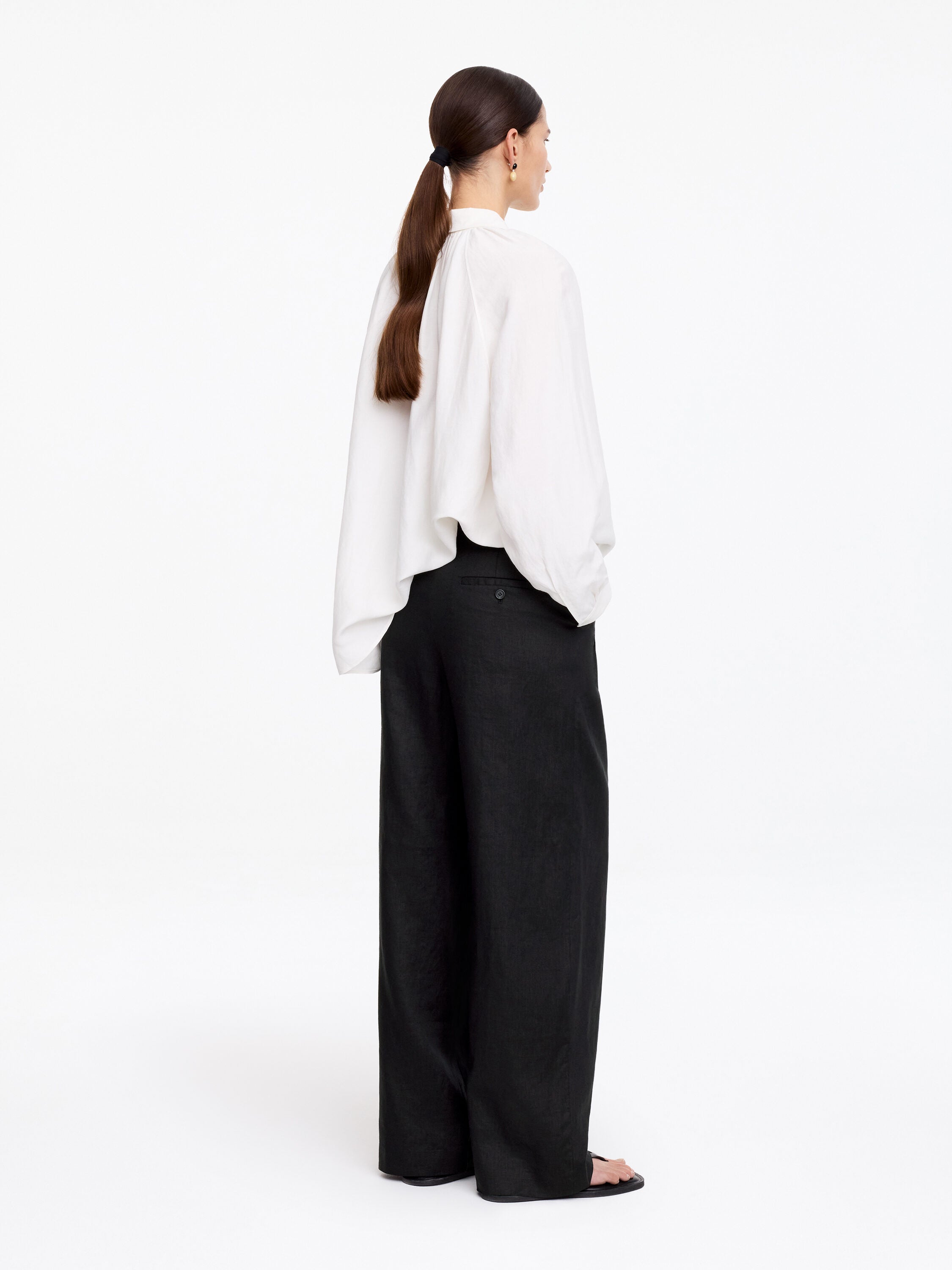 Tailored Linen Trousers - Black - Image 3