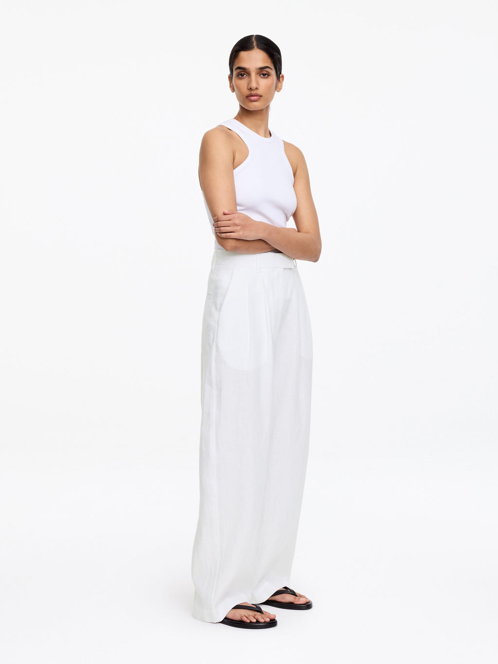 Tailored Linen Trousers - White - Image 3