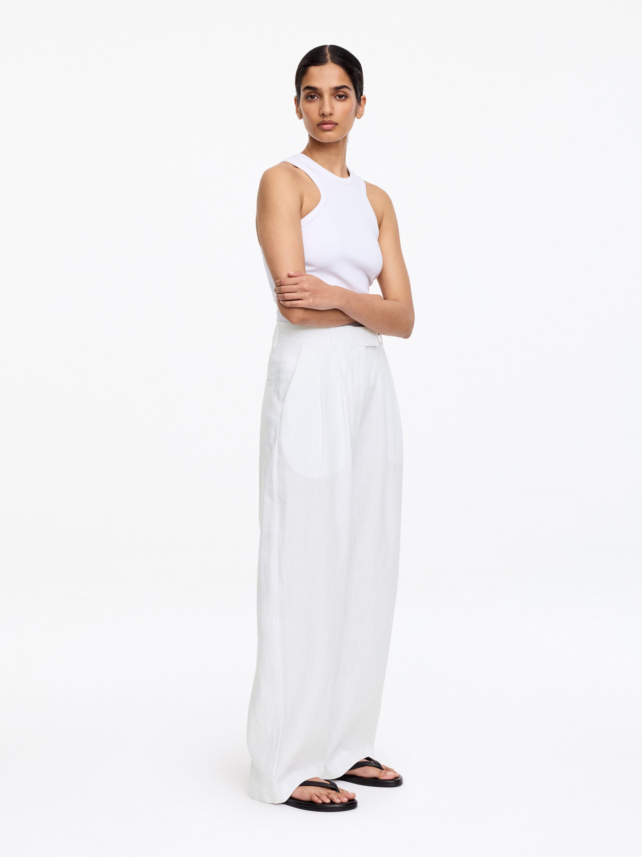 Tailored Linen Trousers - White - Image 3
