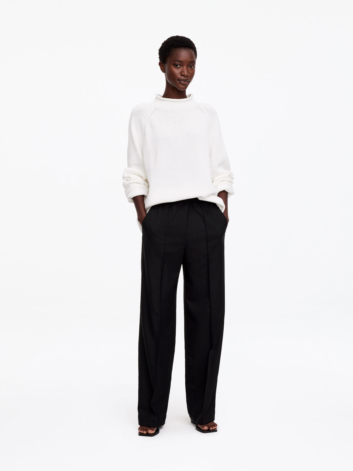 Elastic Waist Tailored Trousers - Black