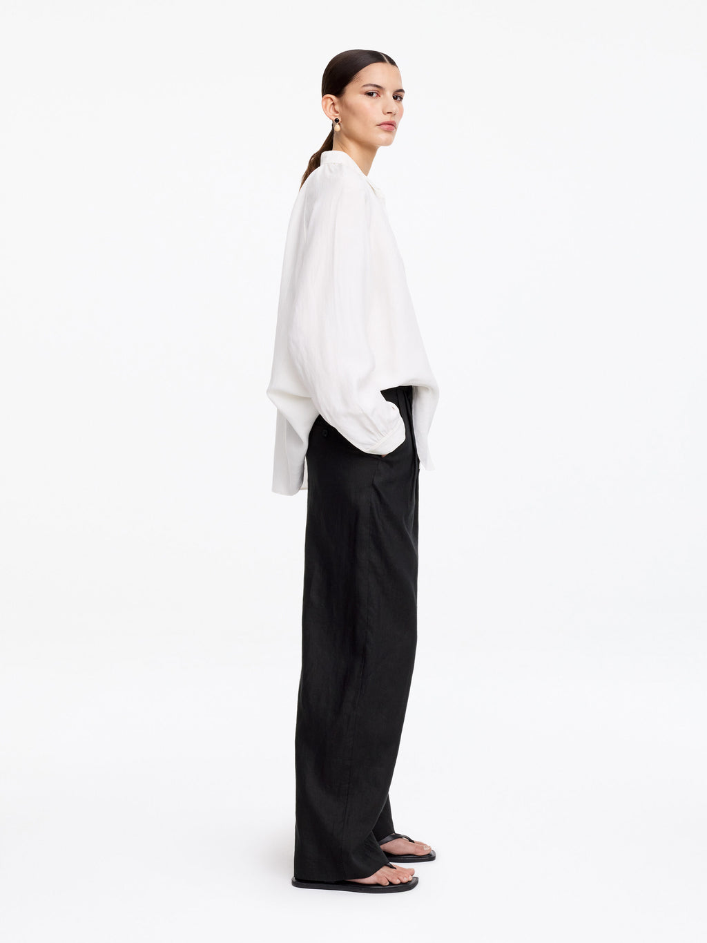 Tailored Linen Trousers - Black - Image 2