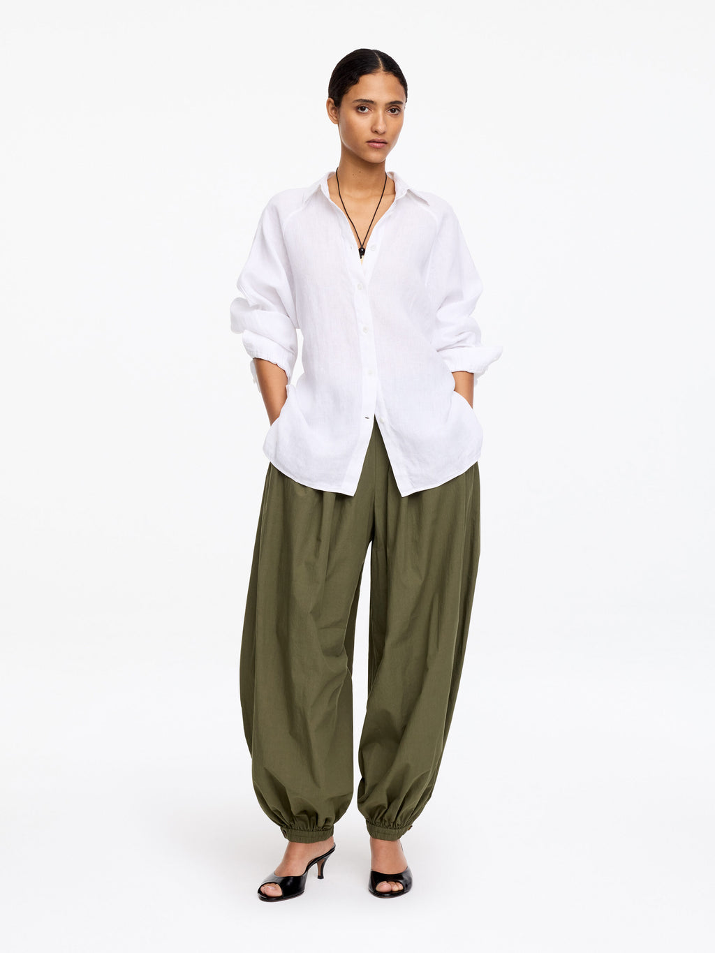 Balloon Cotton Trousers - Green - Image 2