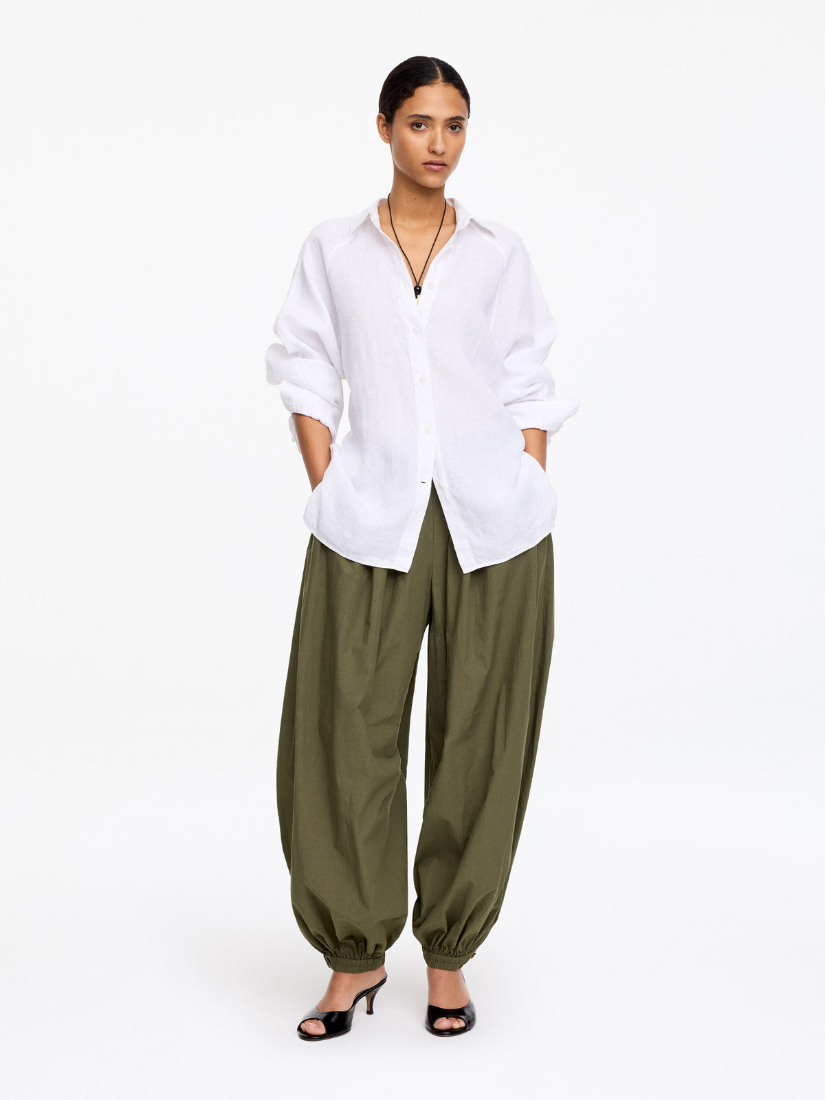 Balloon Cotton Trousers - Green - Image 2