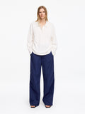 Cotton Pleat-Knee Trousers - Blue