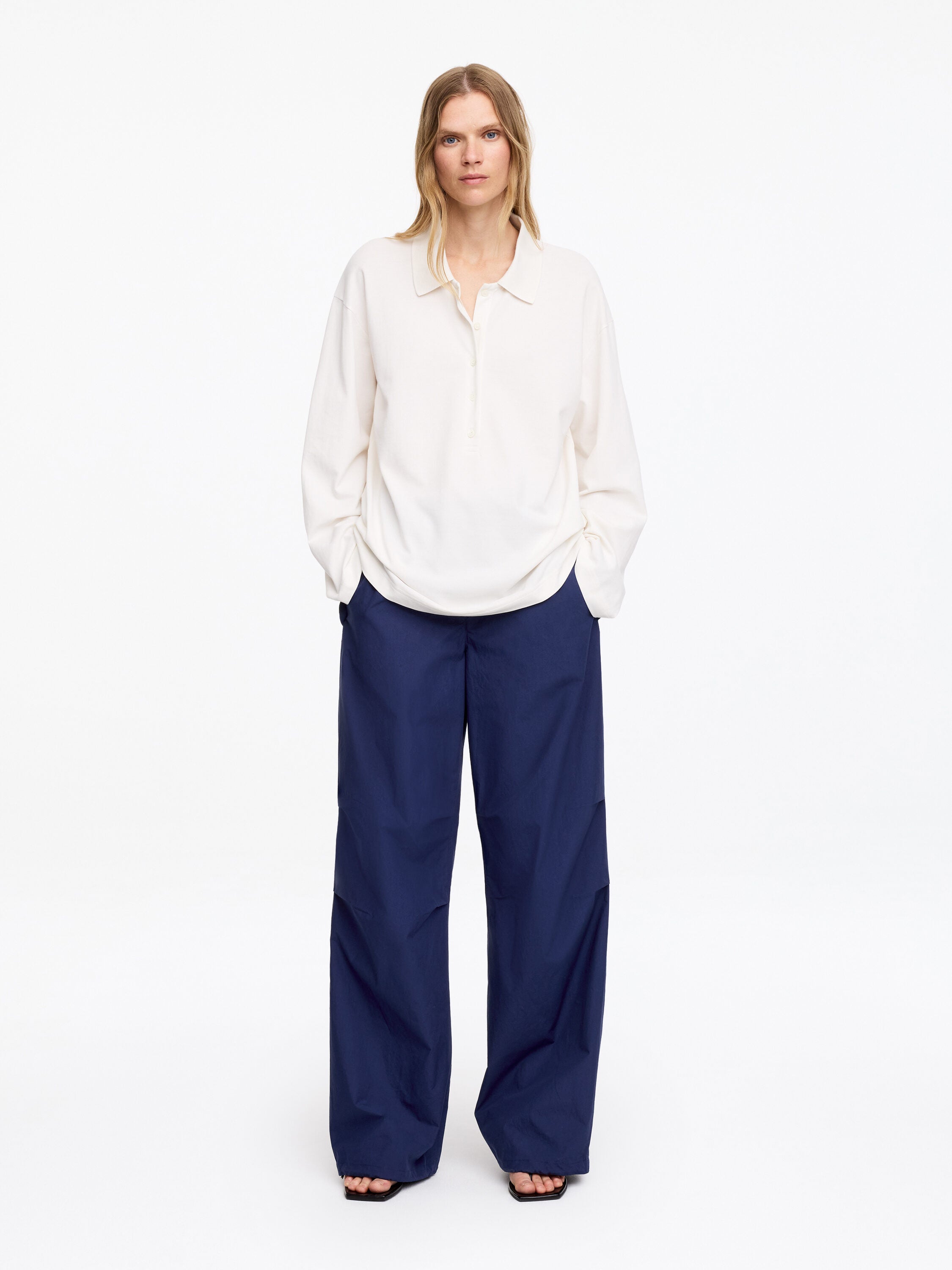 Cotton Pleat-Knee Trousers - Blue