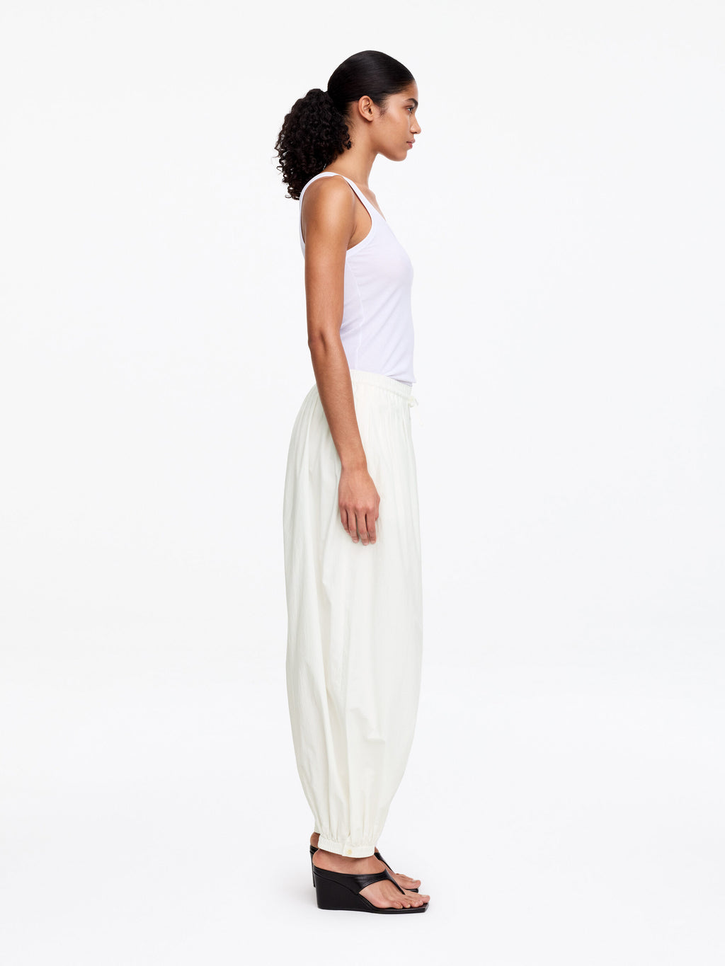 Balloon Cotton Trousers - White - Image 3
