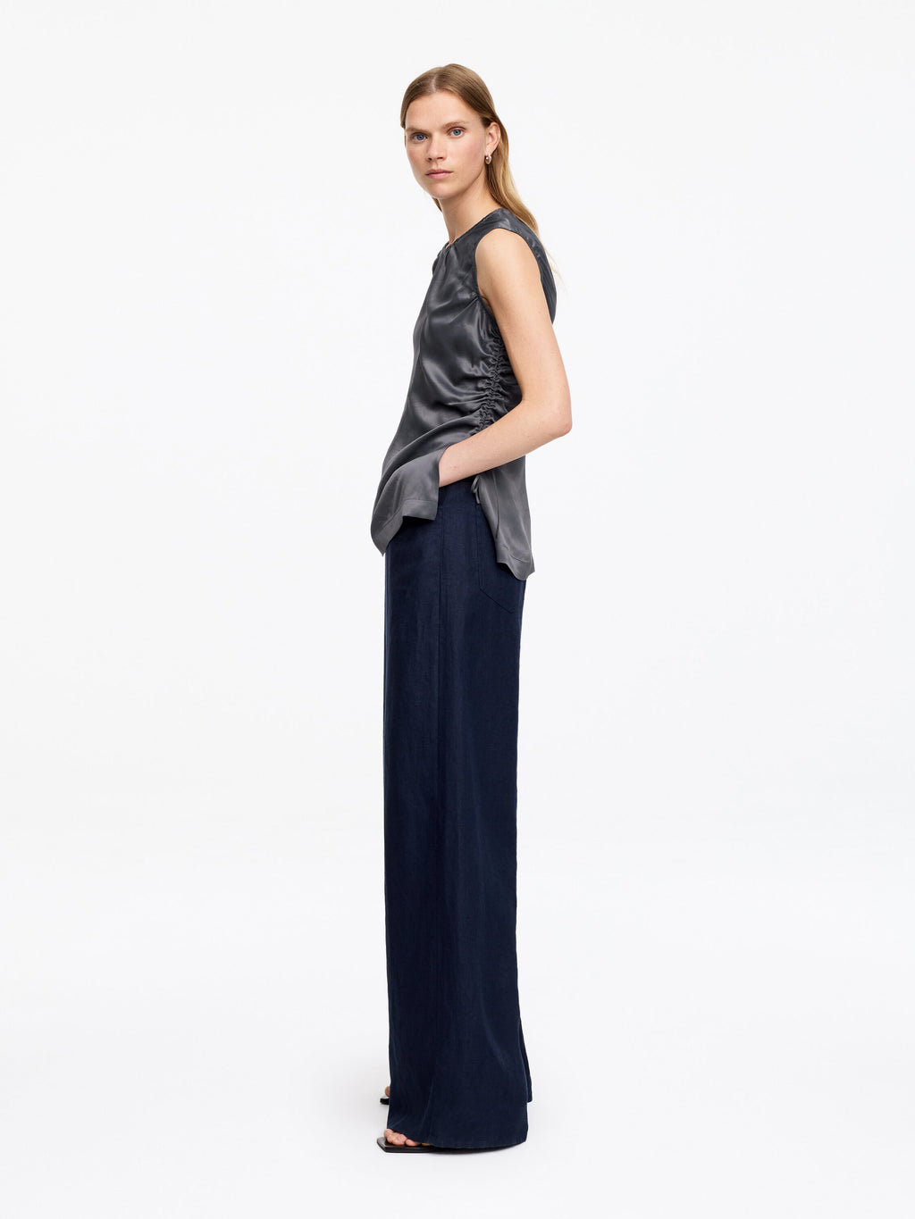 Satin Drawstring Top - Grey - Image 2