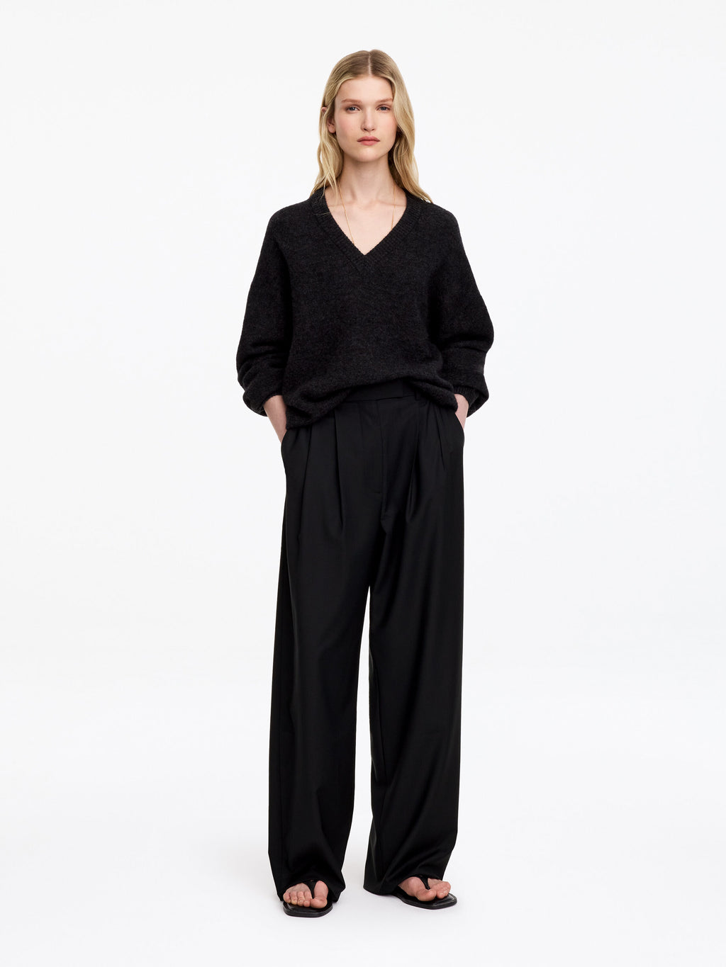 Wide Tailored Trousers - Black
