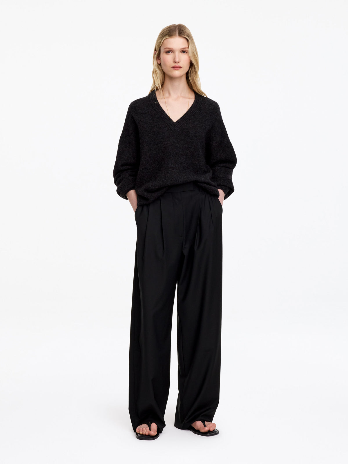 Wide Tailored Trousers - Black