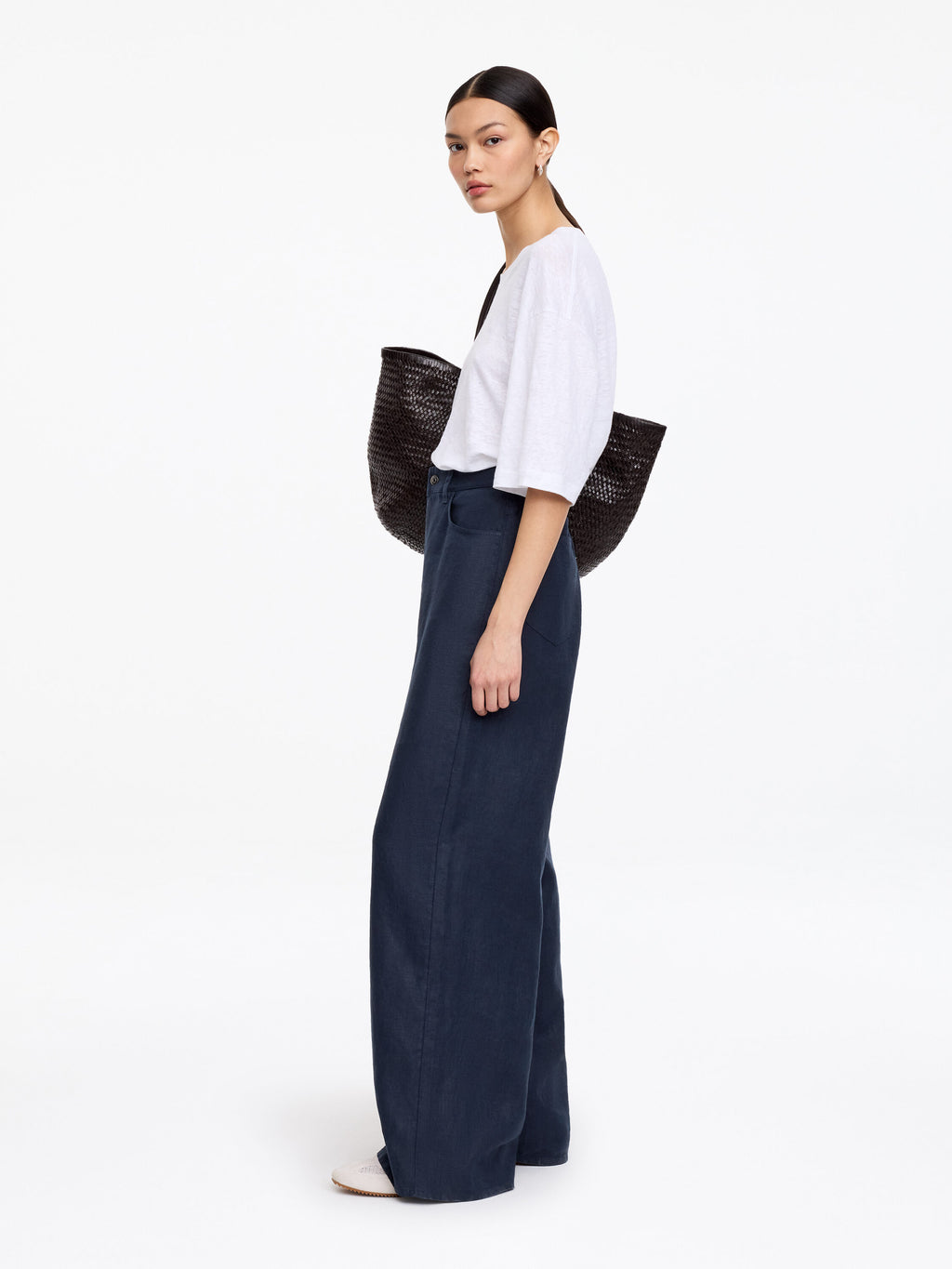 Five-Pocket Linen Trousers - Blue - Image 2