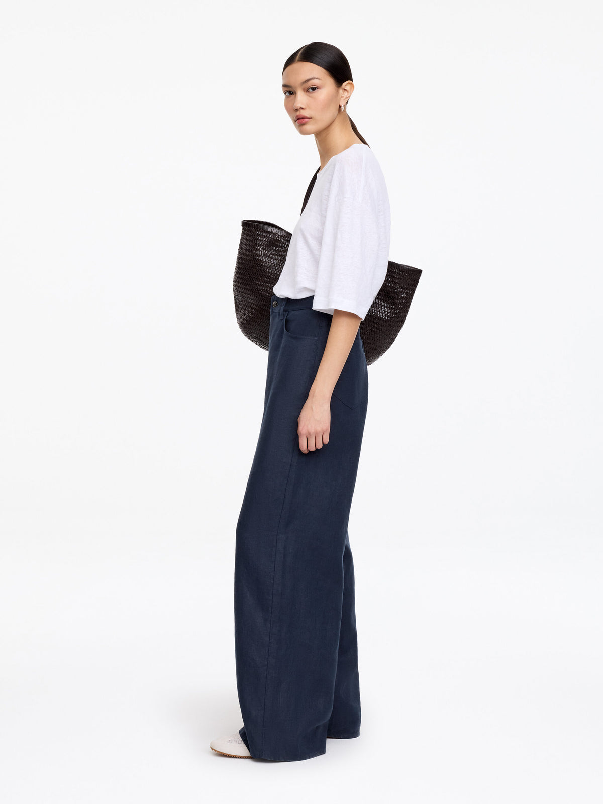 Five-Pocket Linen Trousers - Blue - Image 2