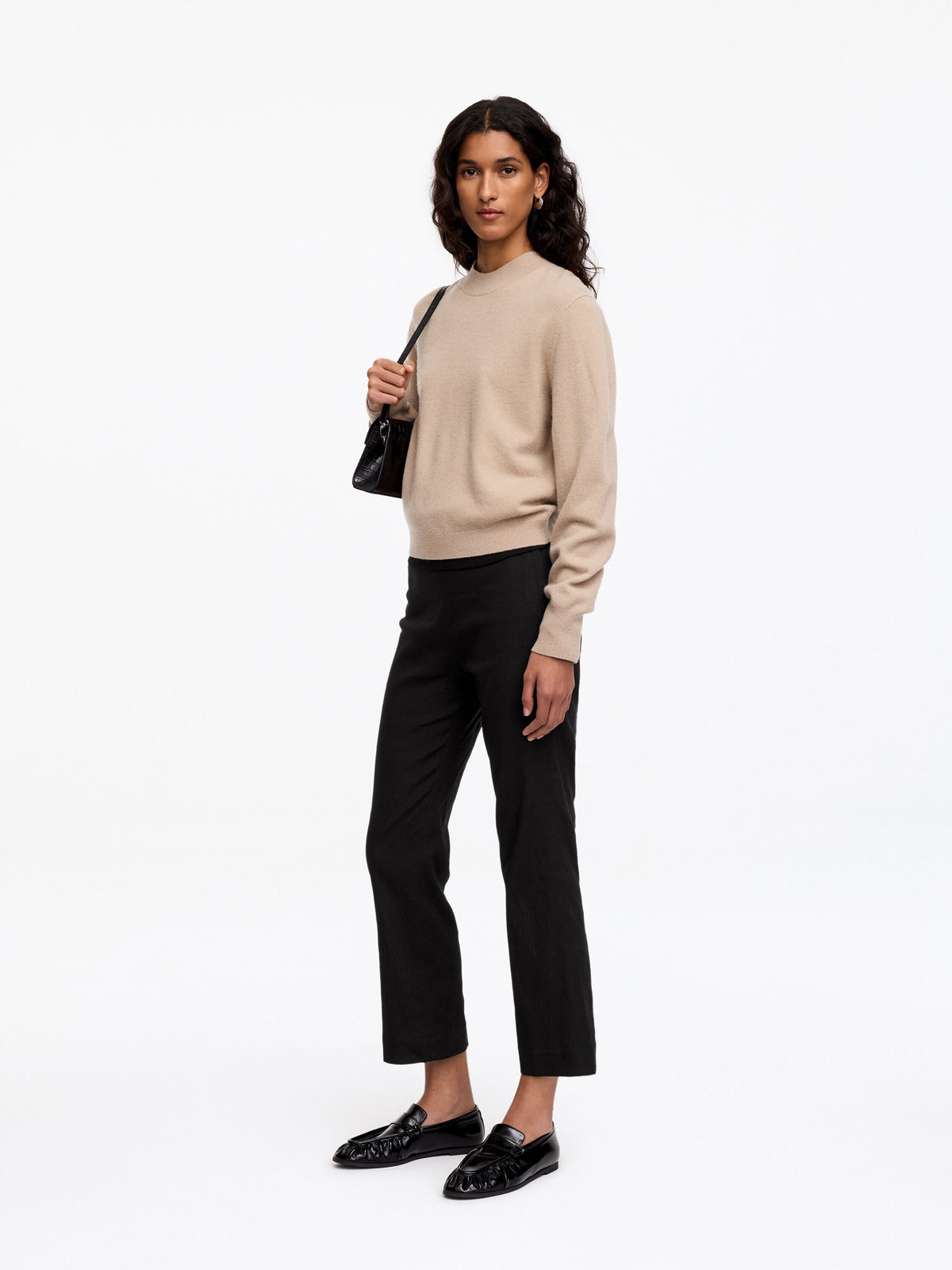 Linen-Cotton Kick-Flare Trousers - Black - Image 3
