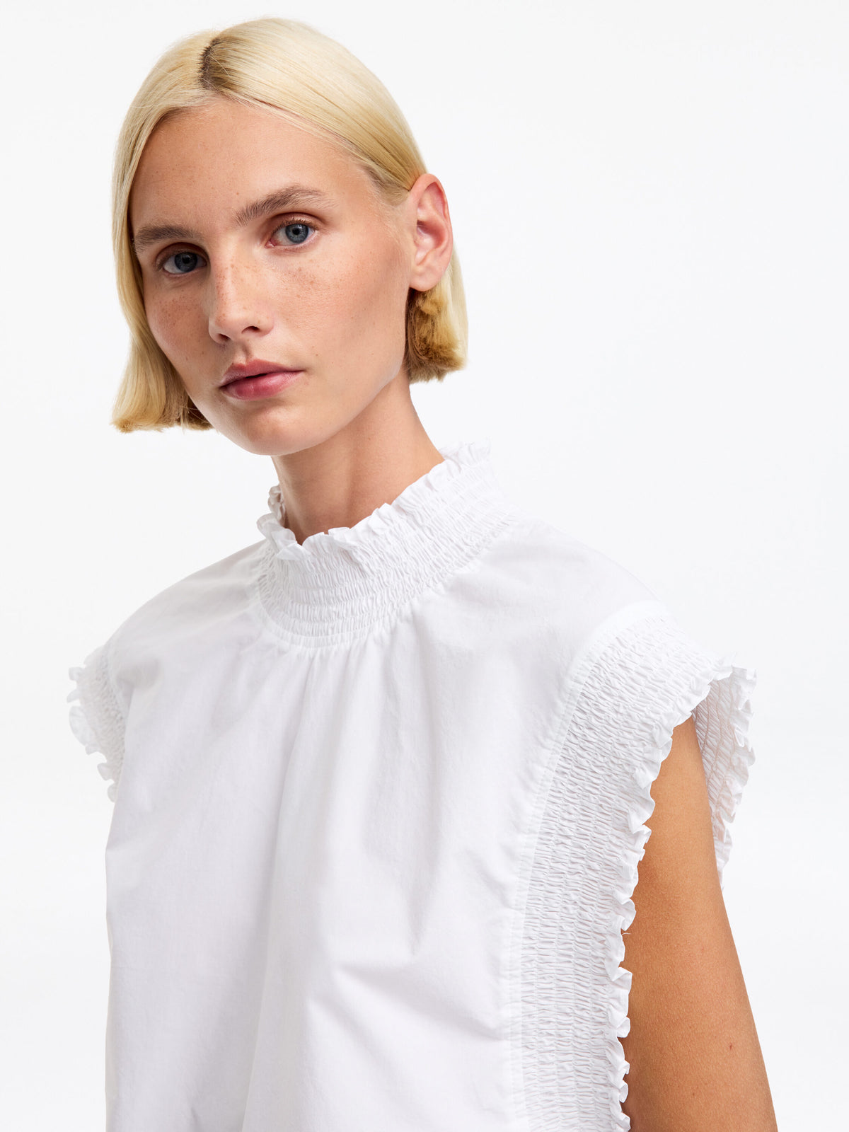 Smocked Cotton Poplin Top - White - Image 4