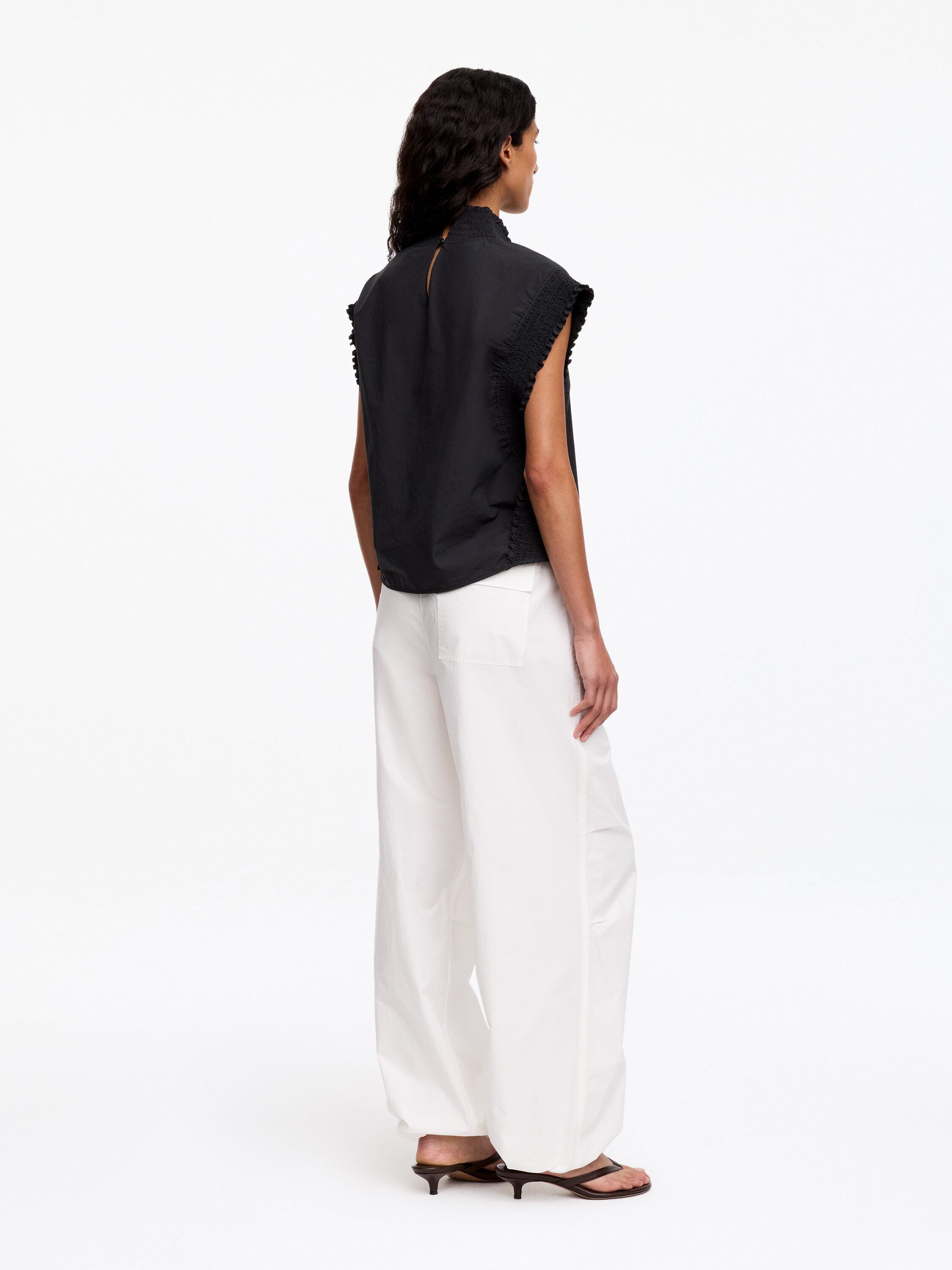 Smocked Cotton Poplin Top - Black - Image 3