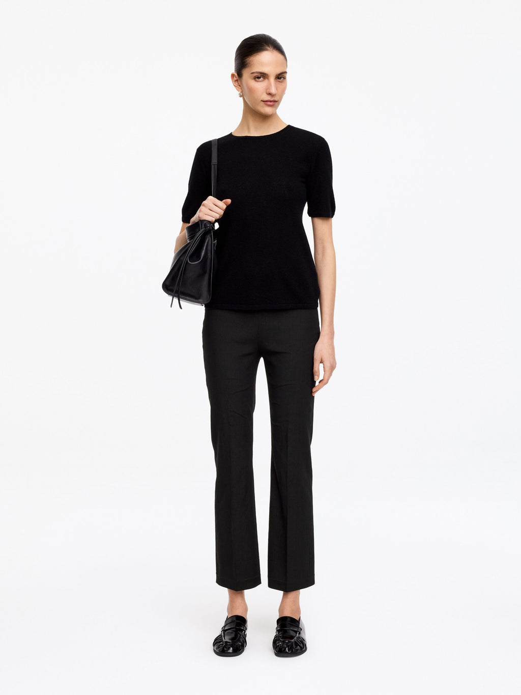 Linen-Cotton Kick-Flare Trousers - Black