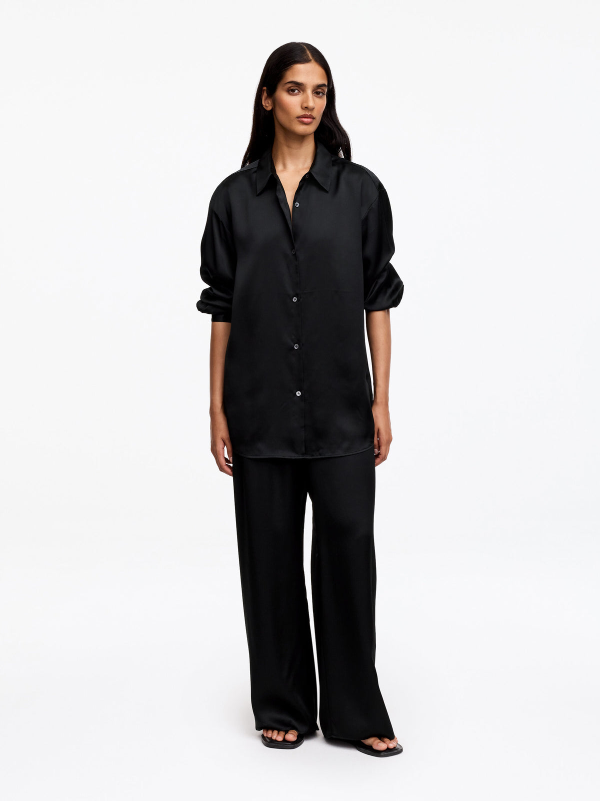 Silk Satin Trousers - Black - Image 2