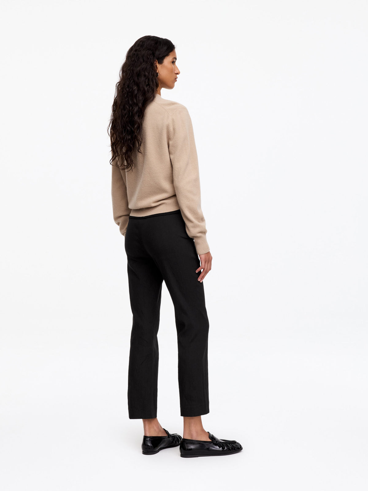 Linen-Cotton Kick-Flare Trousers - Black - Image 6