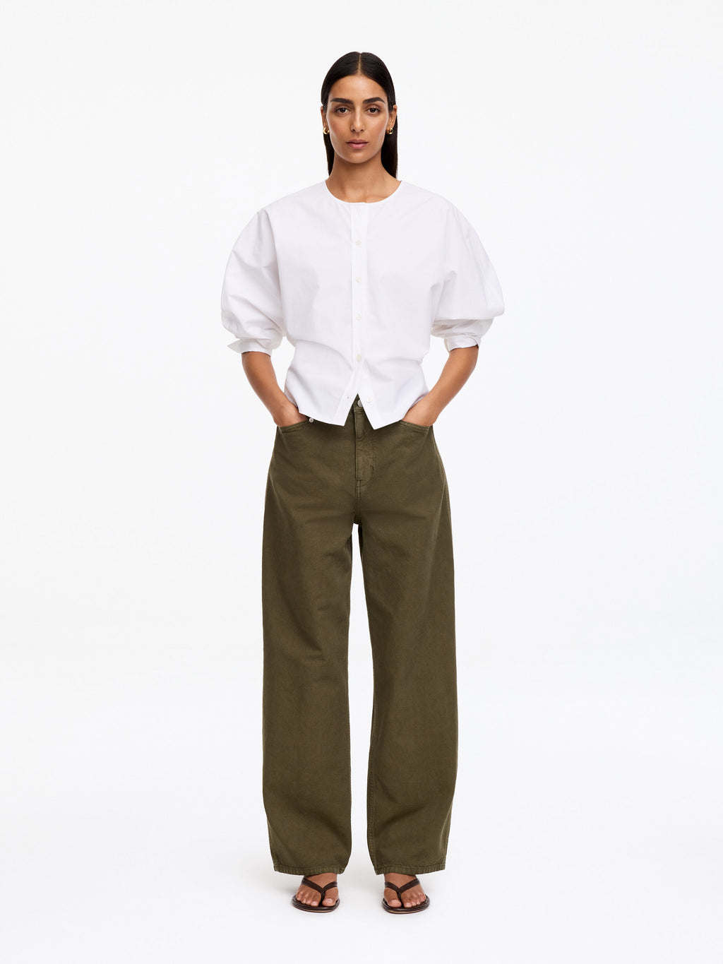 Cotton Canvas Utility Trousers - Green