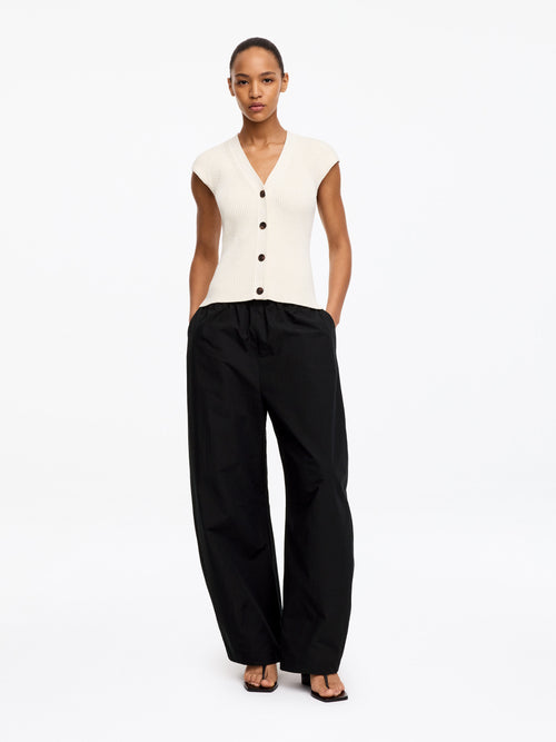 Barrel-Leg Cotton Trousers - Black