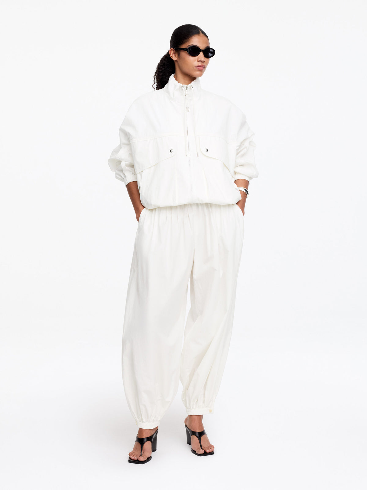 Balloon Cotton Trousers - White - Image 2