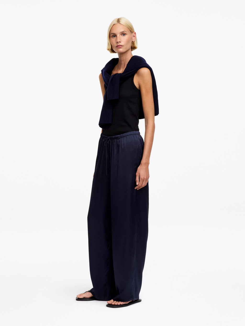 Silk Satin Trousers - Blue - Image 2