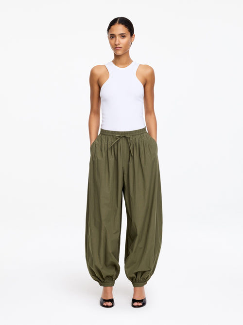 Balloon Cotton Trousers - Green