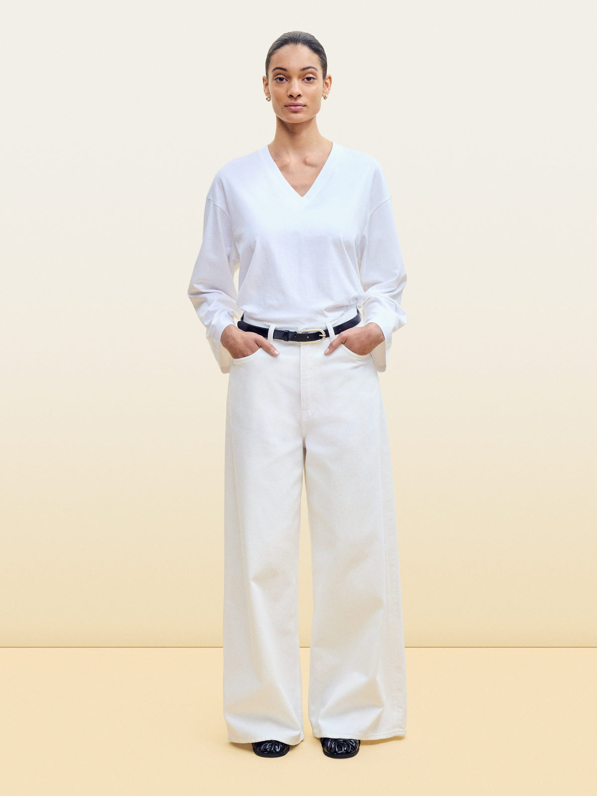 Relaxed V-Neck T-Shirt - White - Image 6